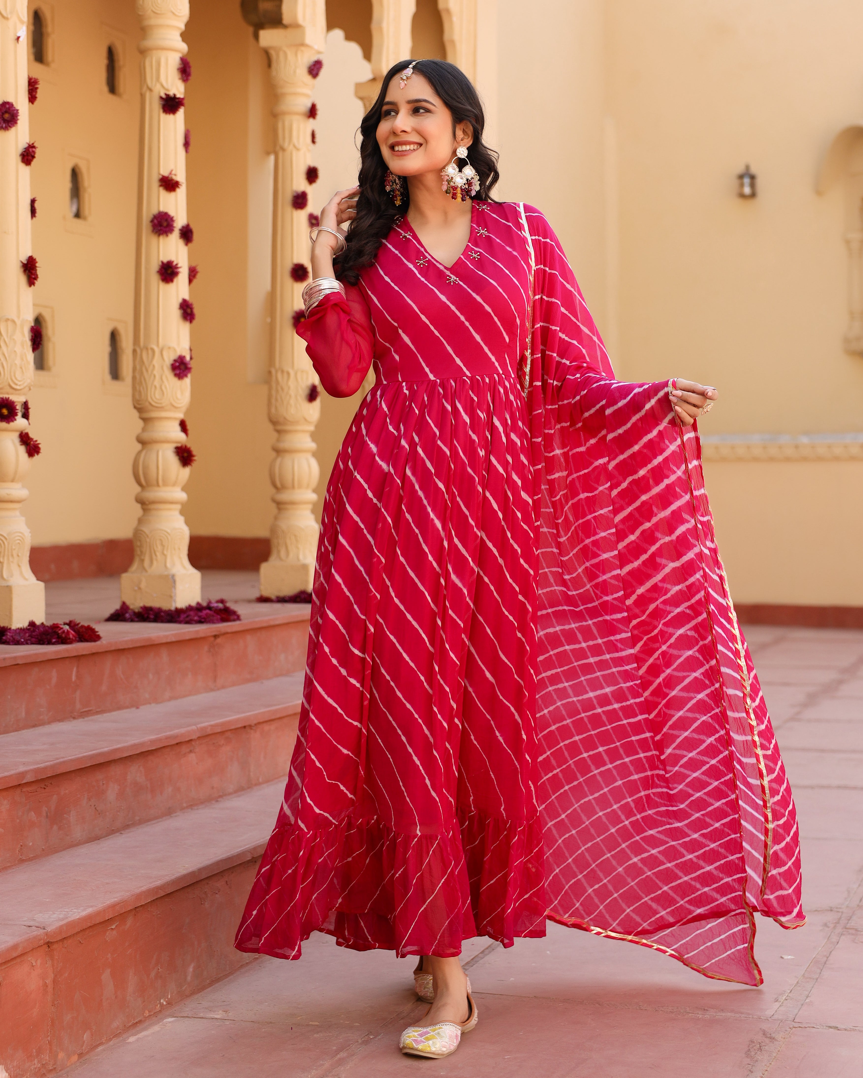 Anya Pink Leheriya frilled Gown