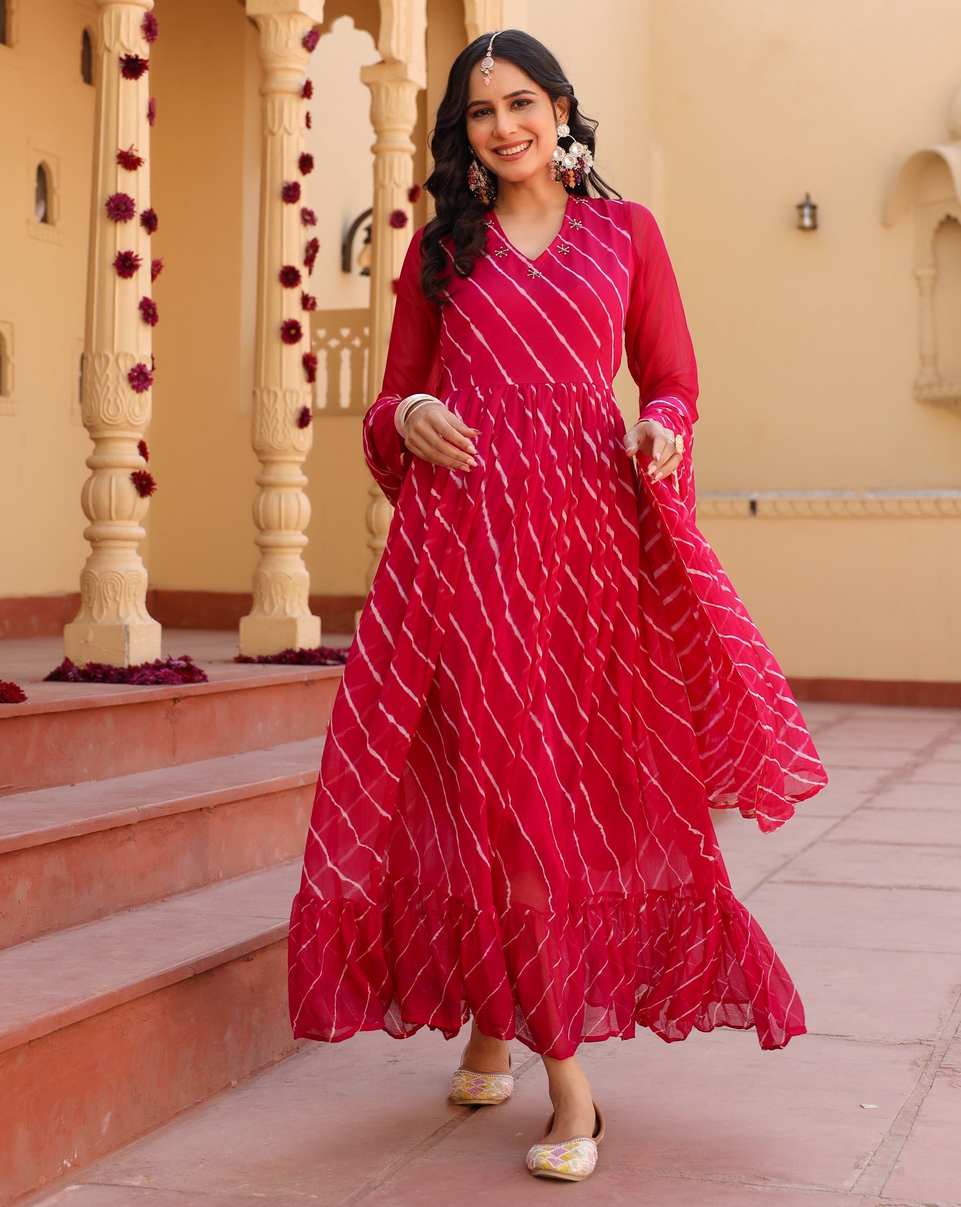 Anya Pink Leheriya frilled Gown