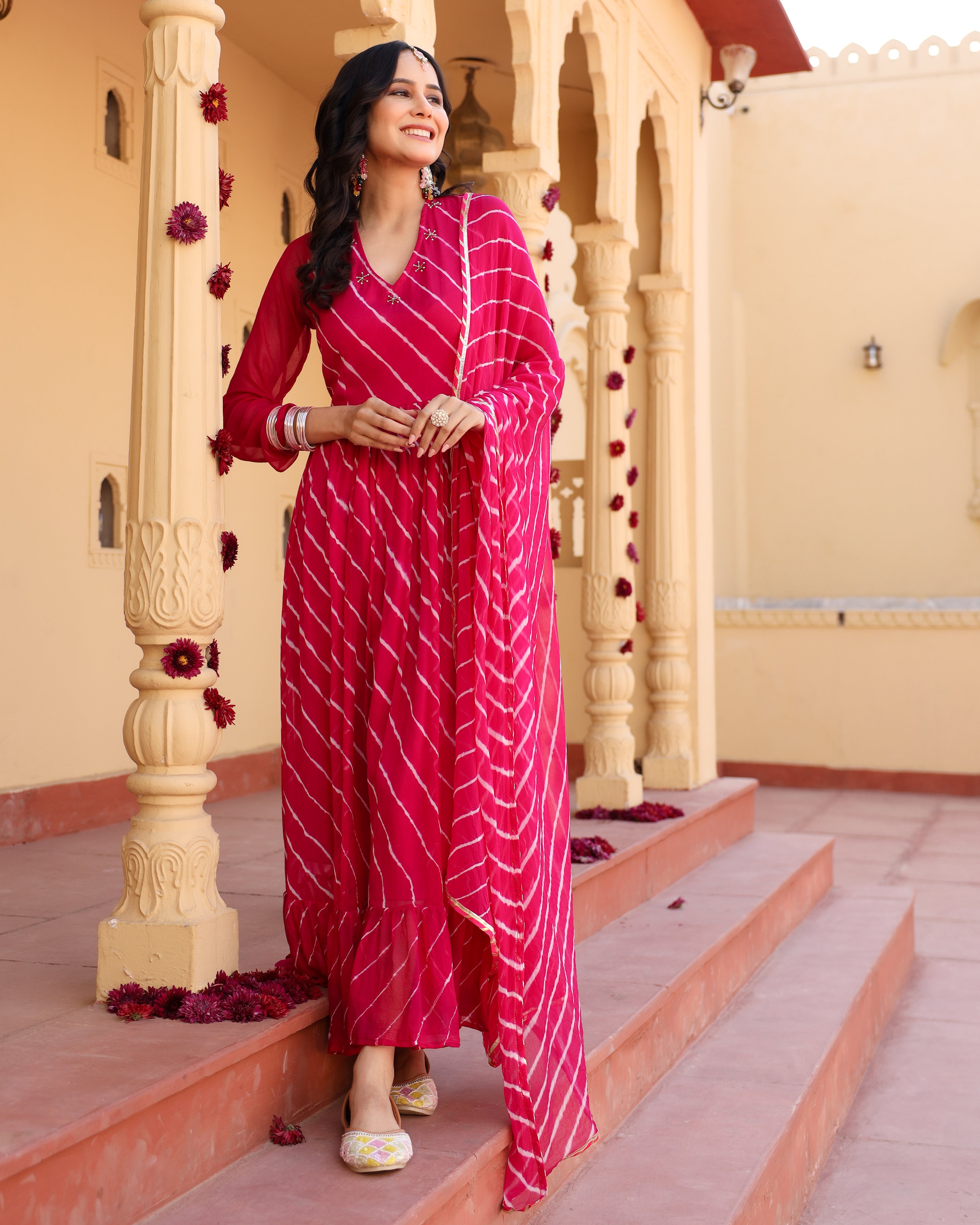 Anya Pink Leheriya frilled Gown