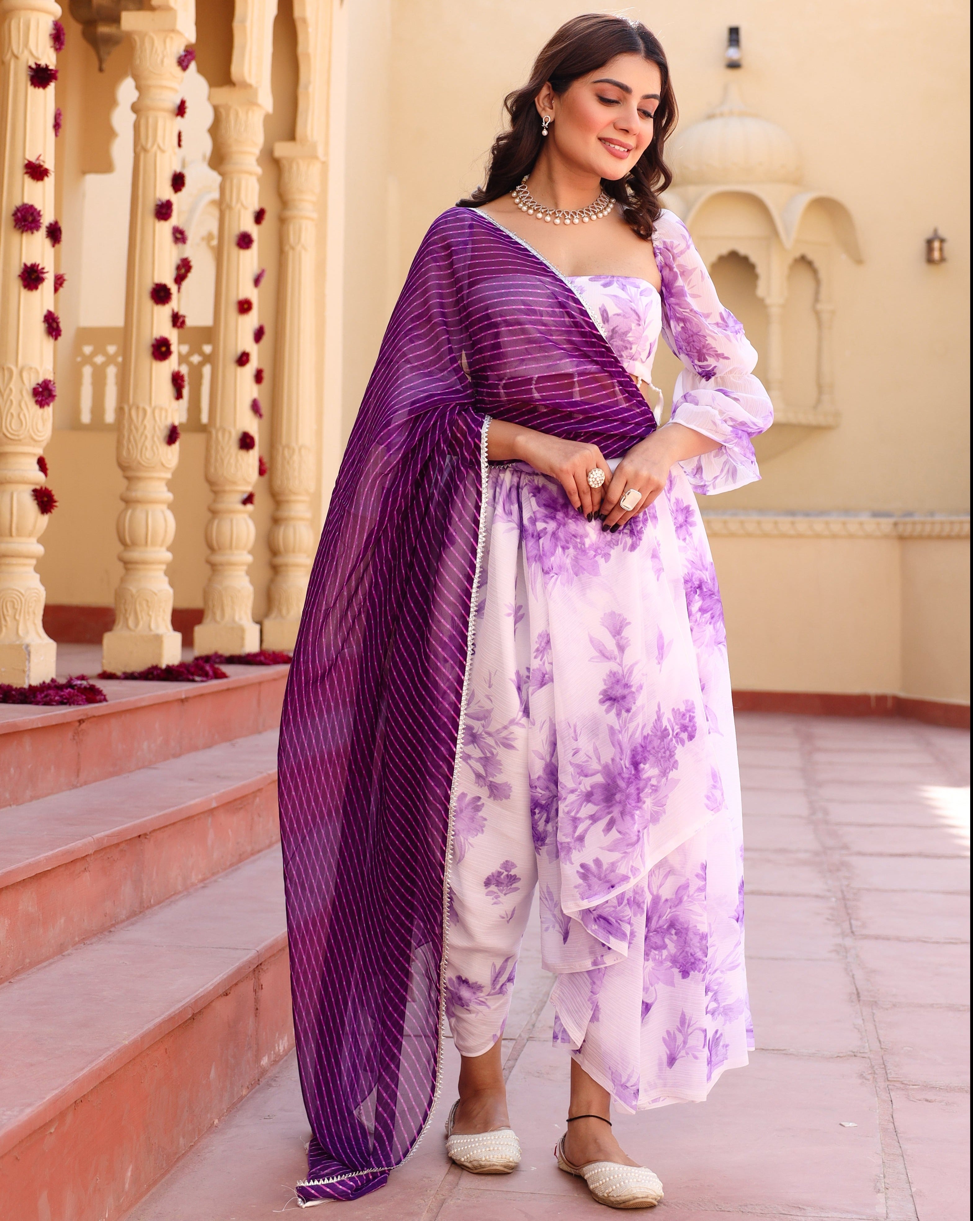 Zaira Levender Floral Dhoti Dress