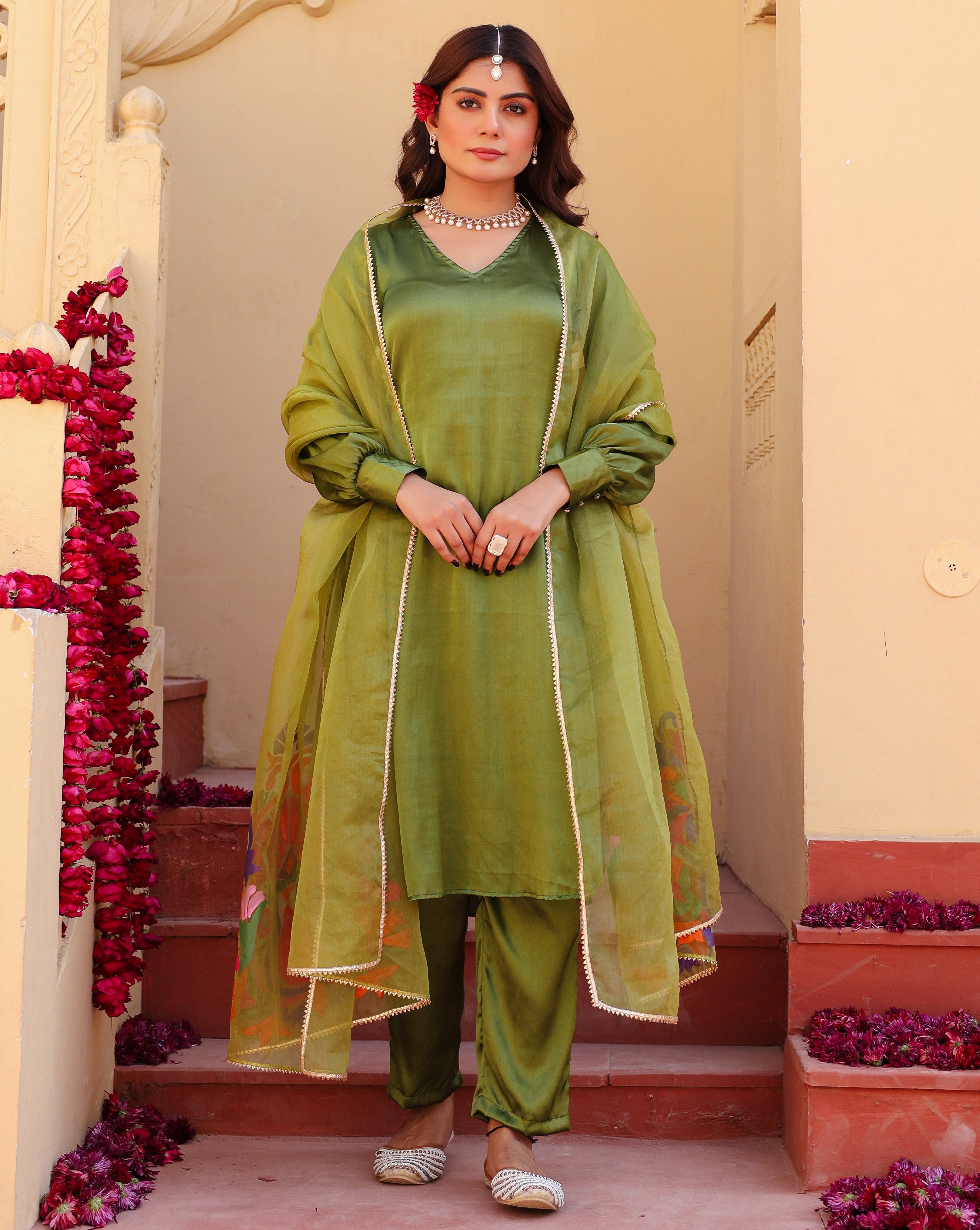 Inayat Green Hand Painted Suit Set