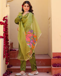 Inayat Green Hand Painted Suit Set