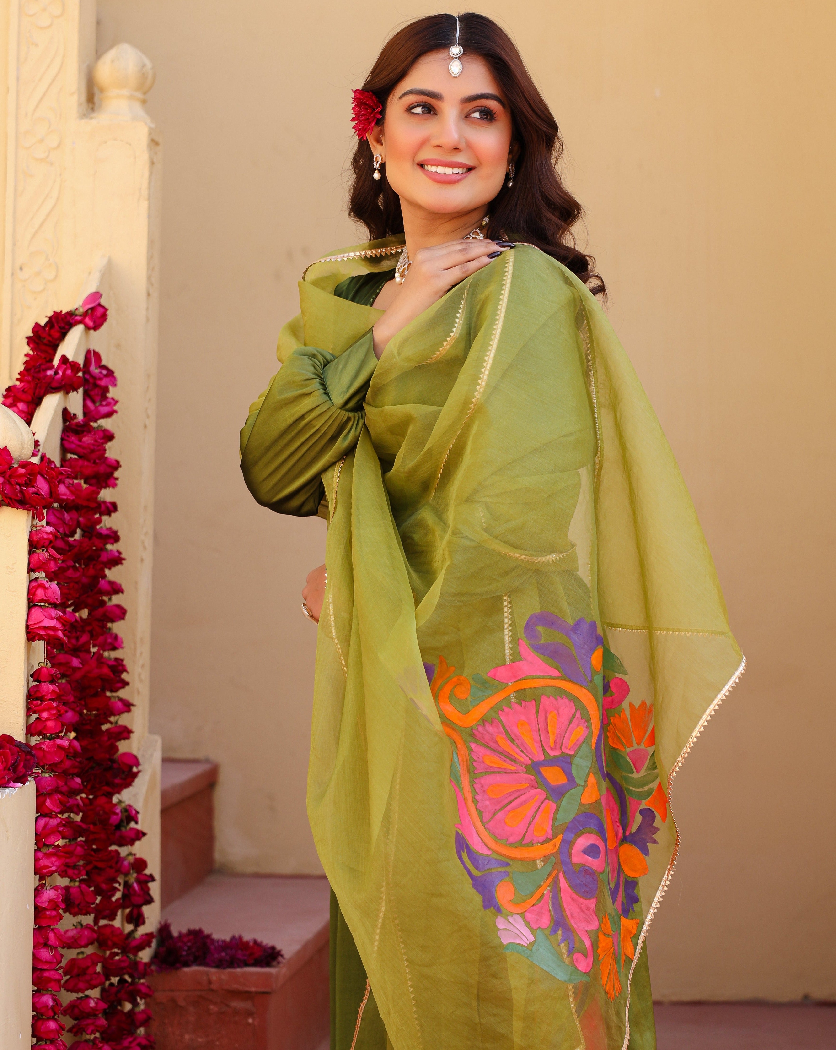 Inayat Green Hand Painted Suit Set