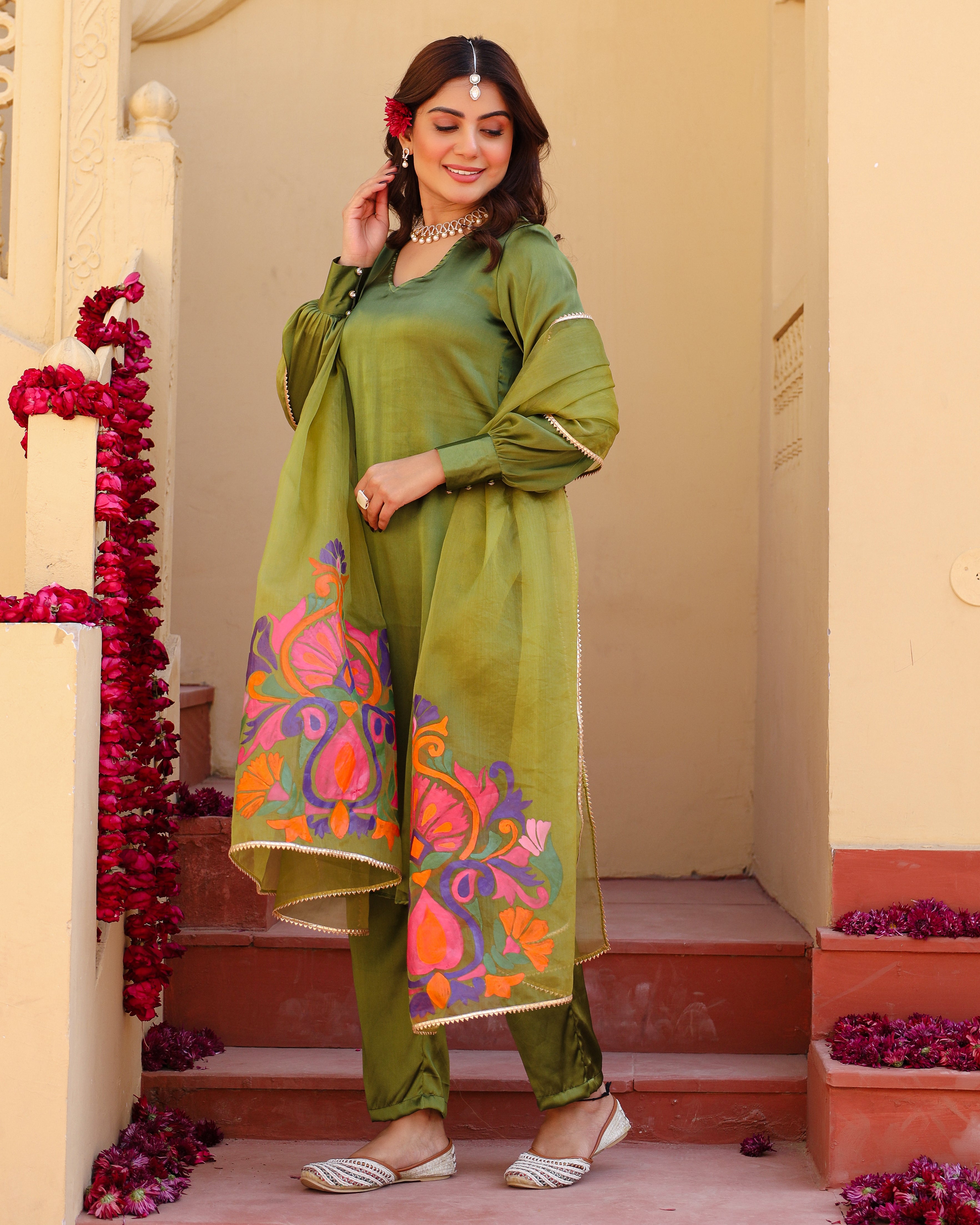 Inayat Green Hand Painted Suit Set