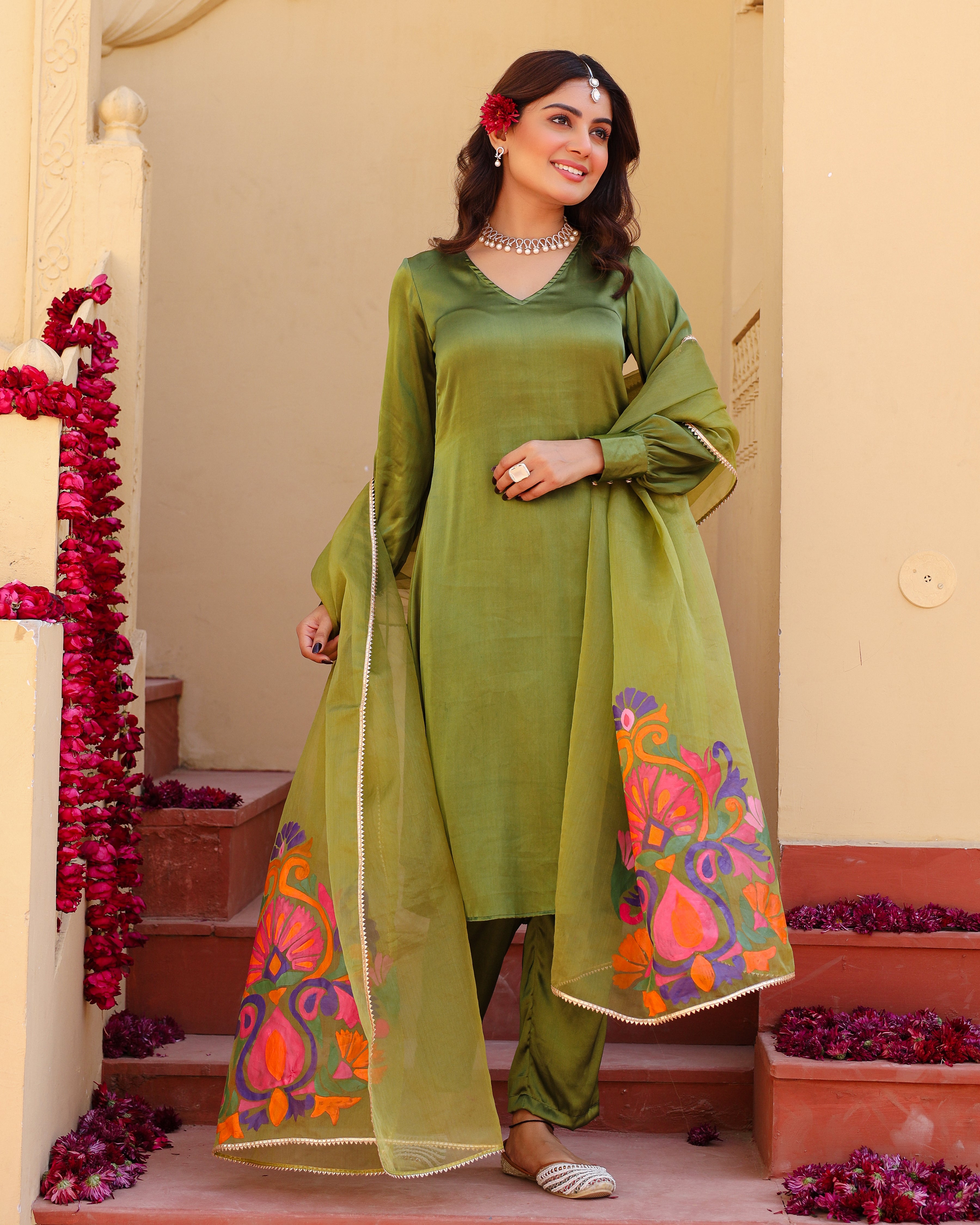 Inayat Green Hand Painted Suit Set