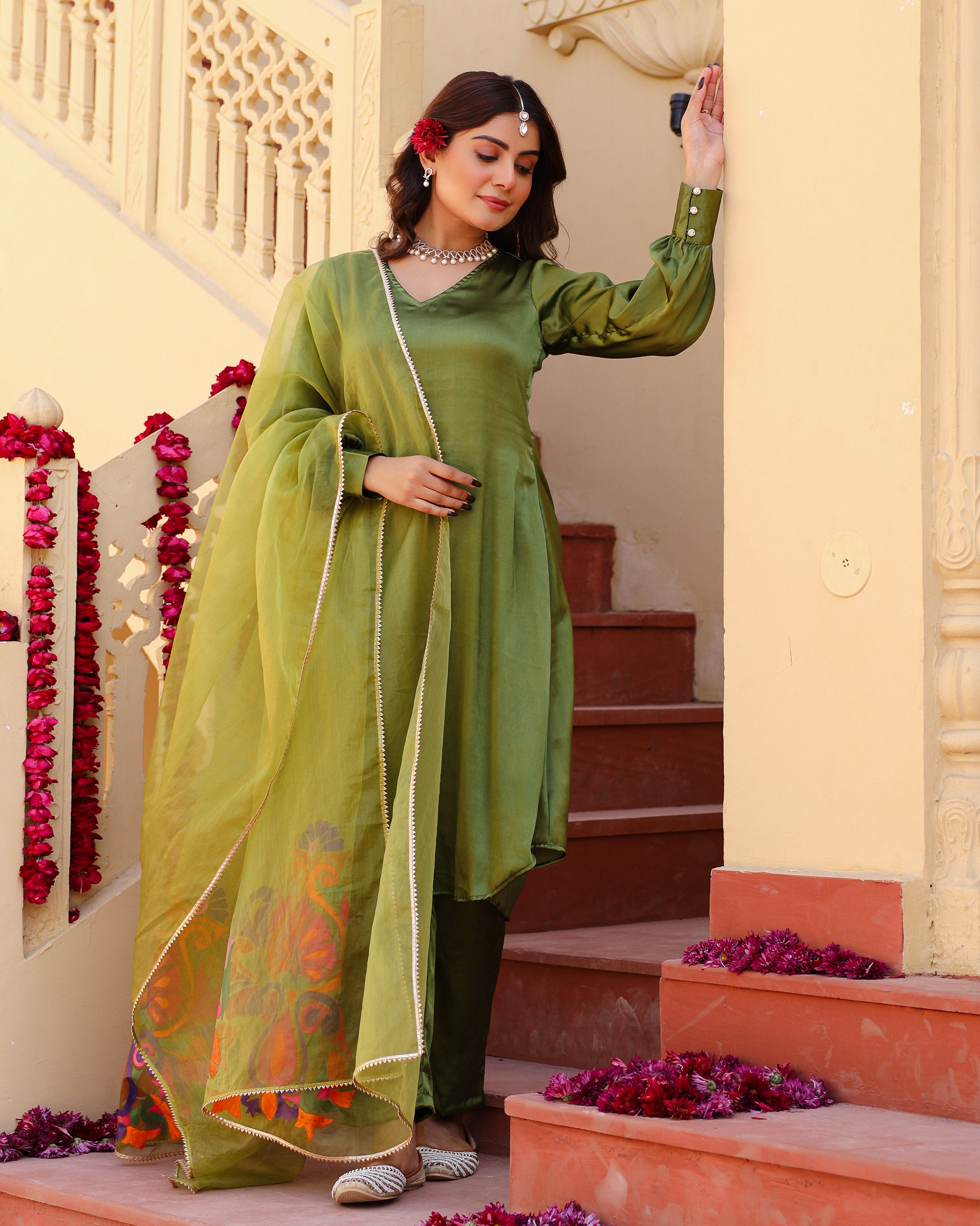 Inayat Green Hand Painted Suit Set