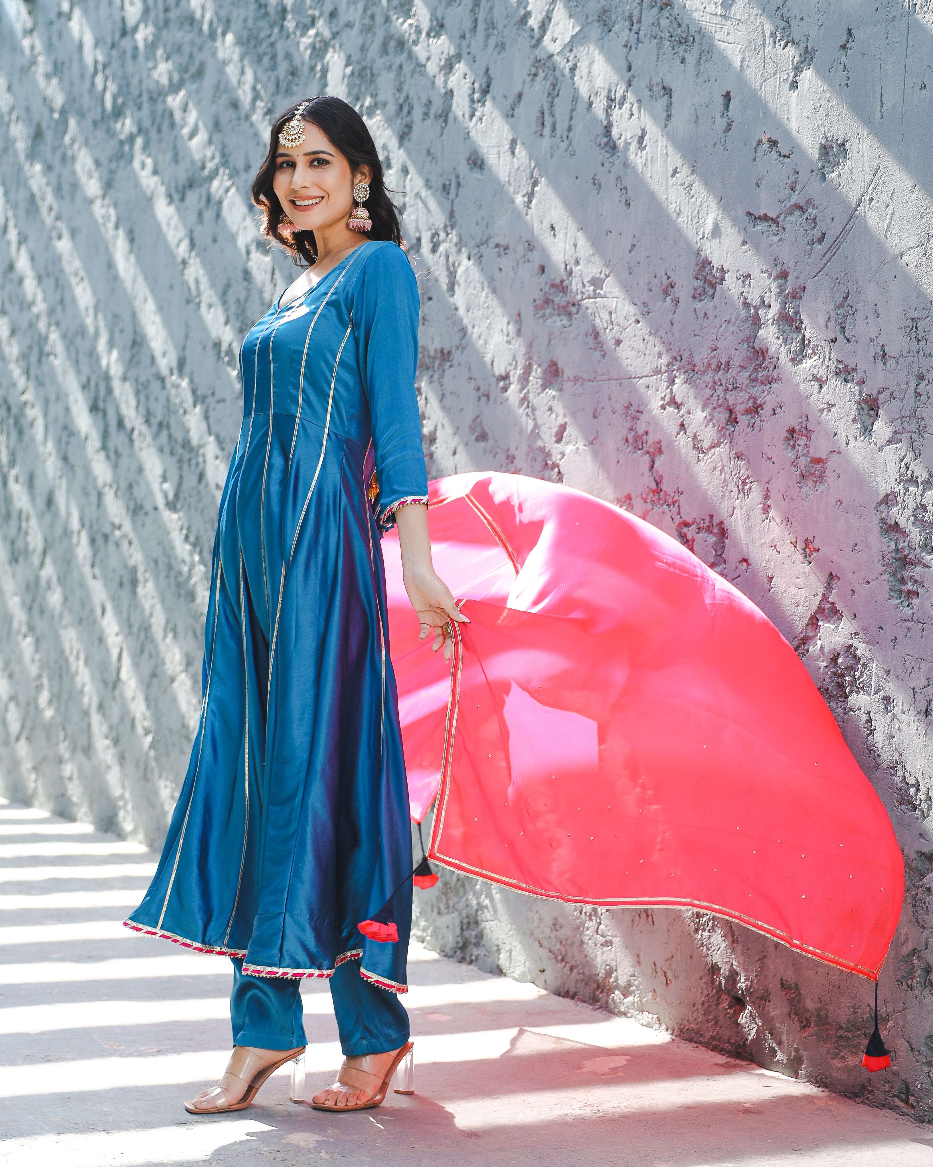 Nora Blue Gota Worked Suit Set