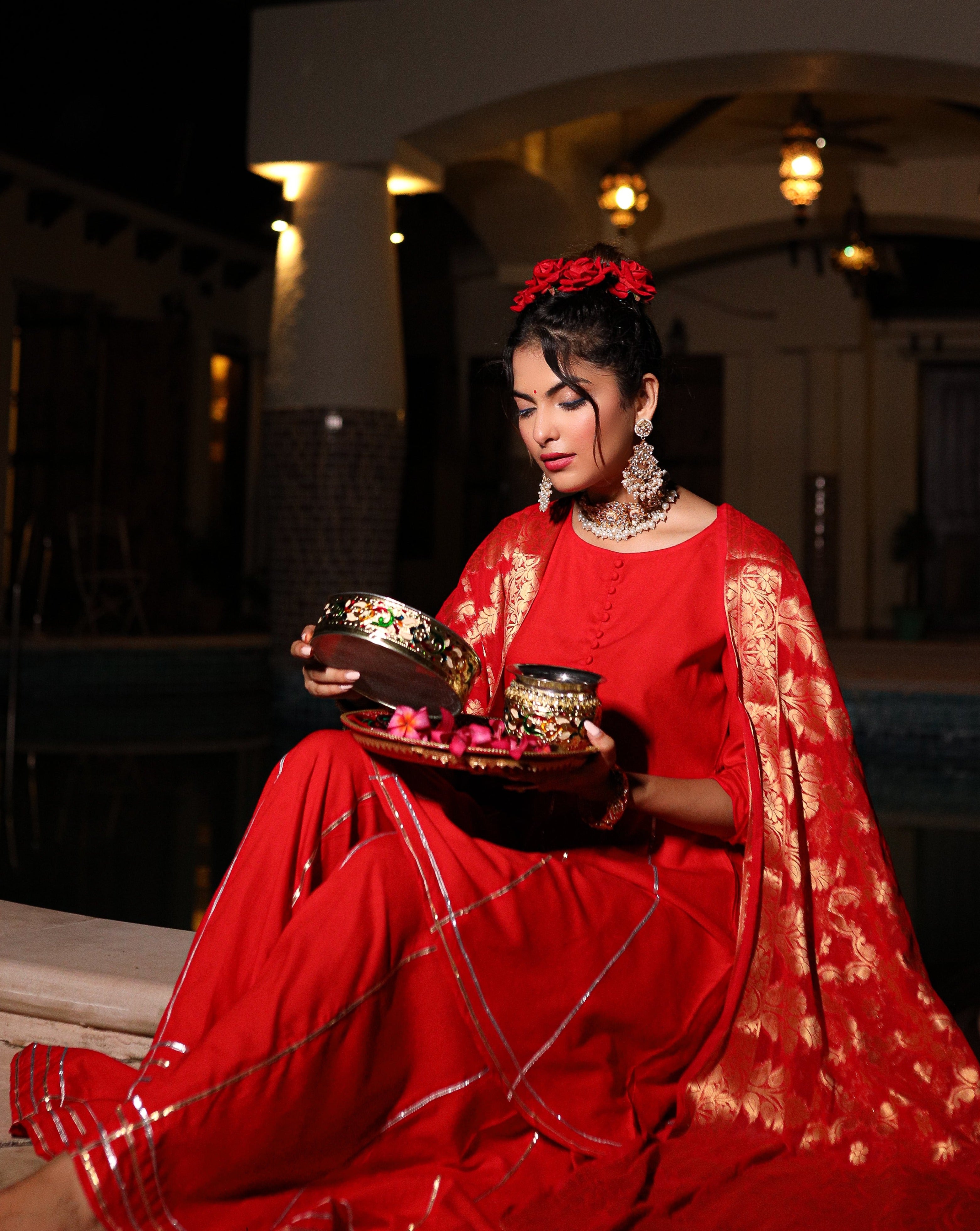 Aarna Red Gotta Suit Set