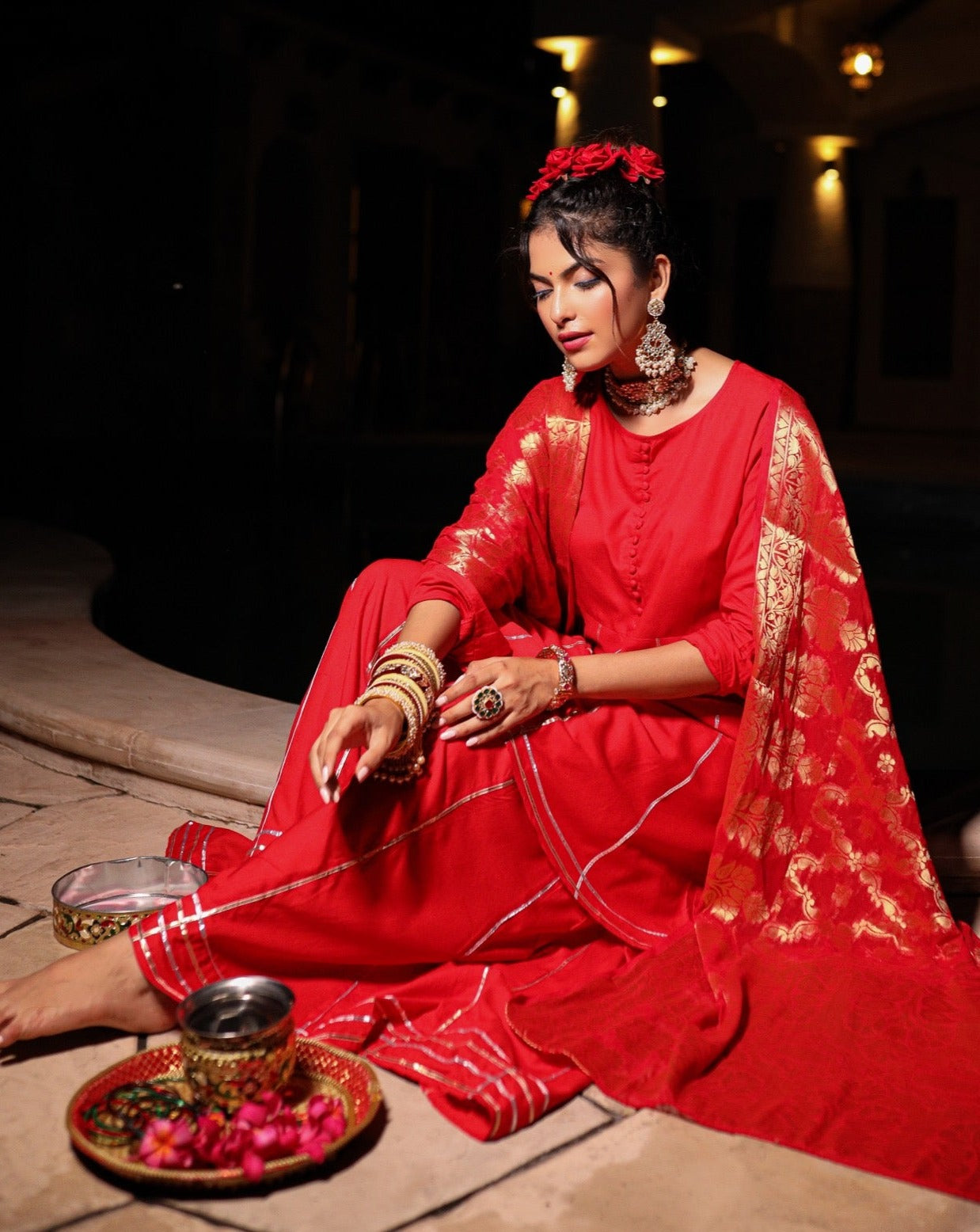 Aarna Red Gotta Suit Set