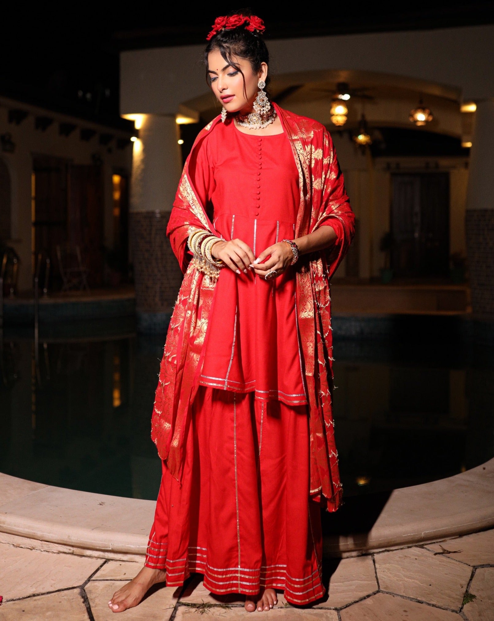 Aarna Red Gotta Suit Set