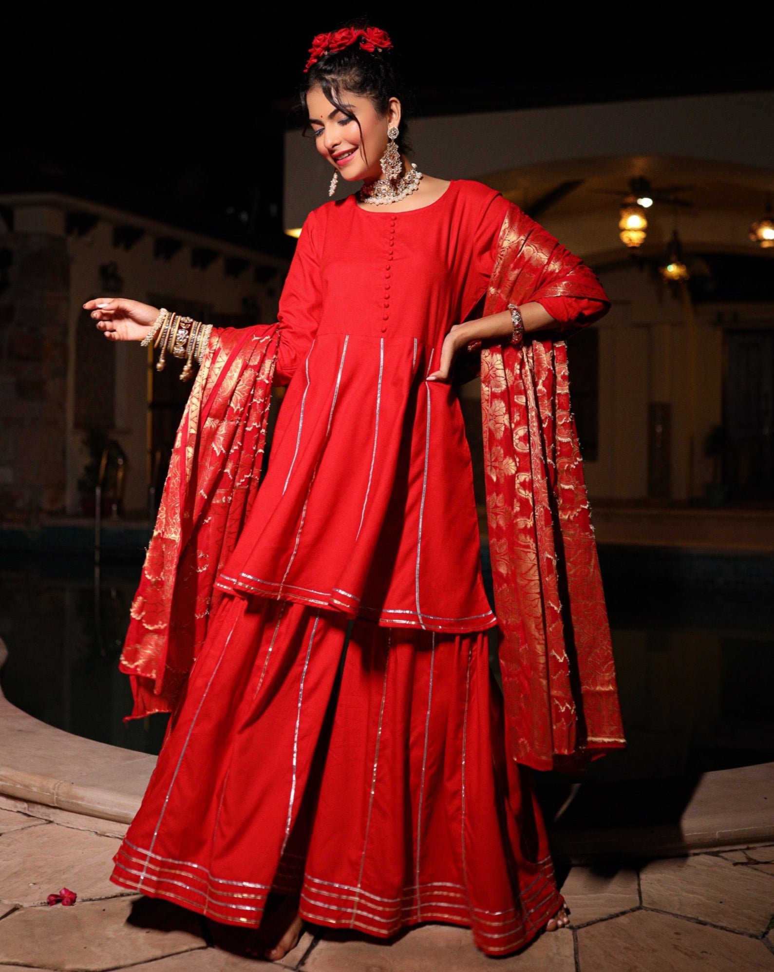 Aarna Red Gotta Suit Set