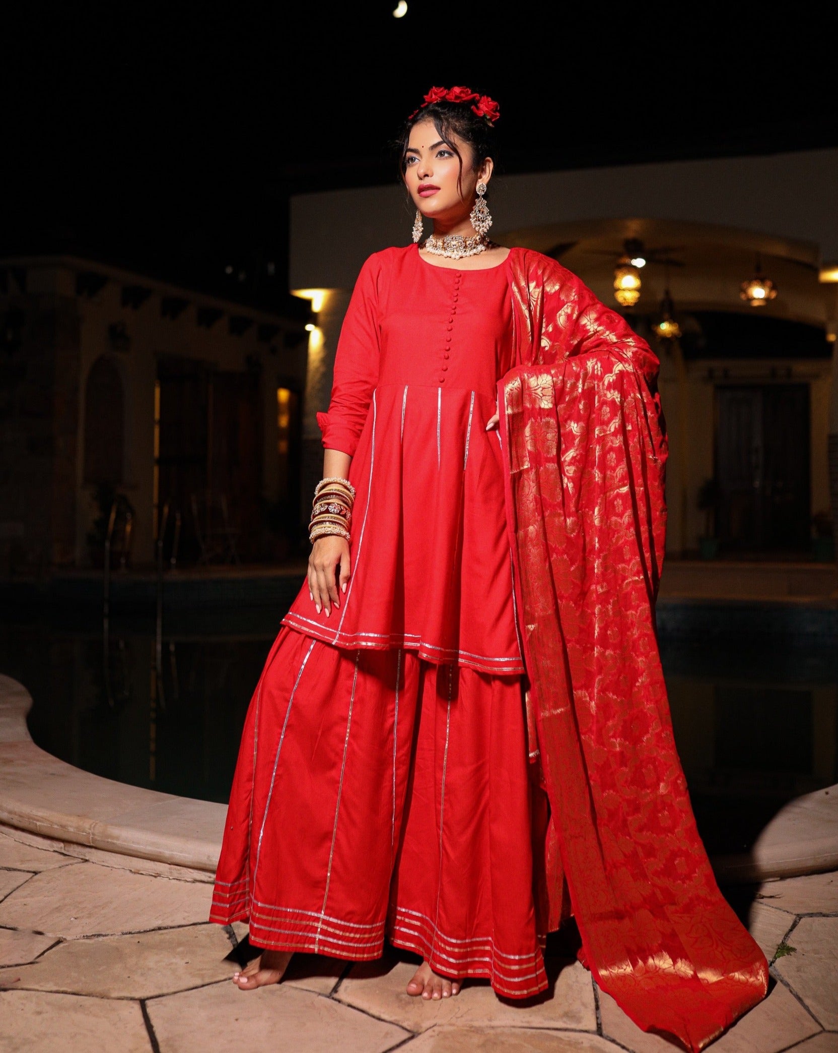 Aarna Red Gotta Suit Set