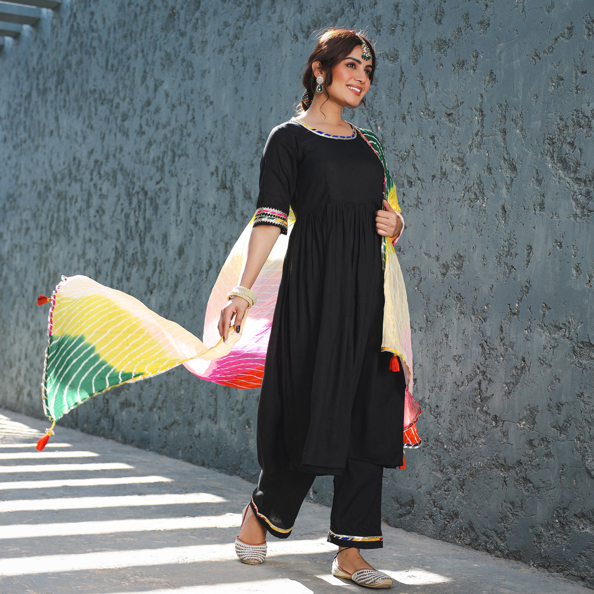 Emily Black Suit with Multicolour Dupatta