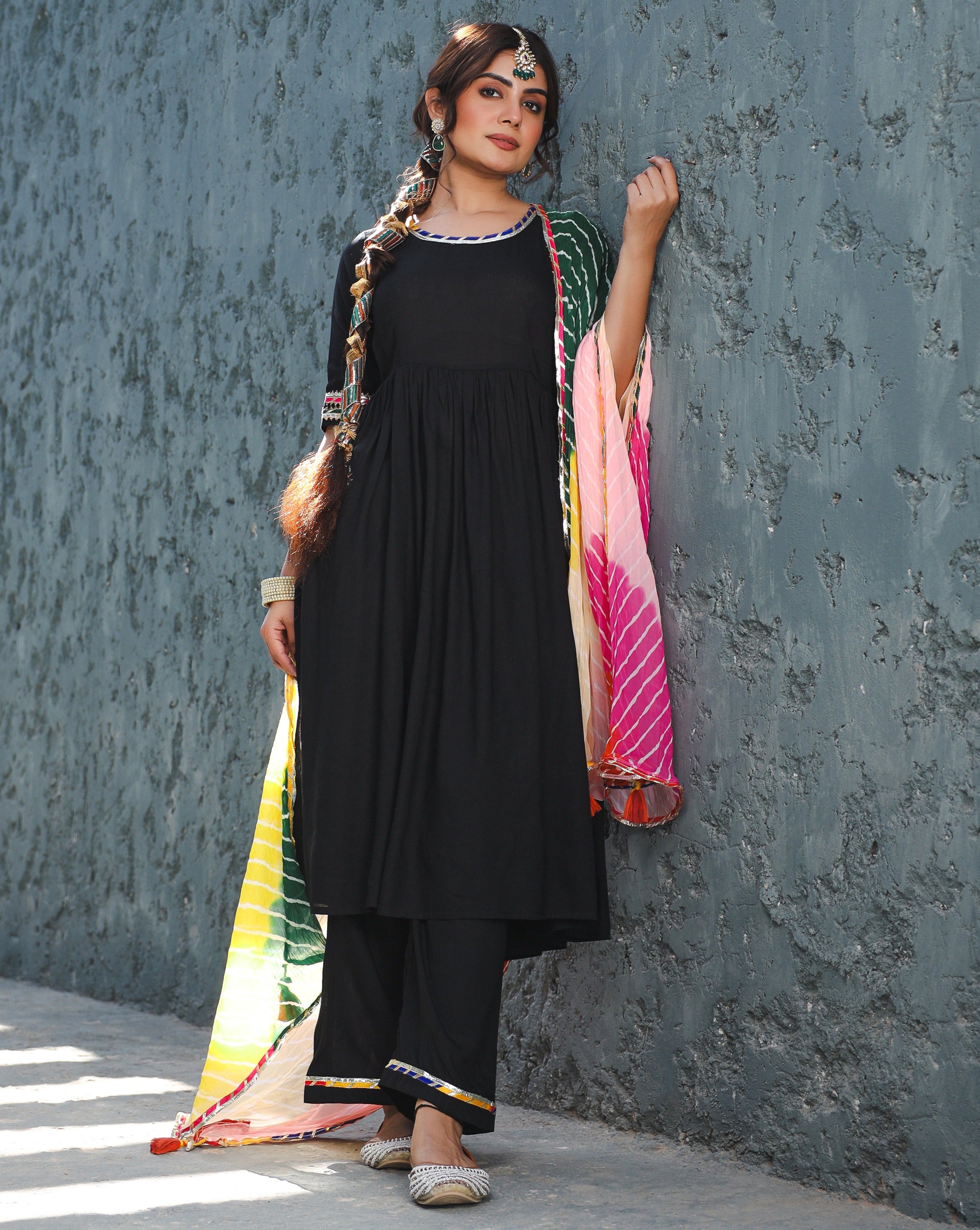 Emily Black Suit with Multicolour Dupatta