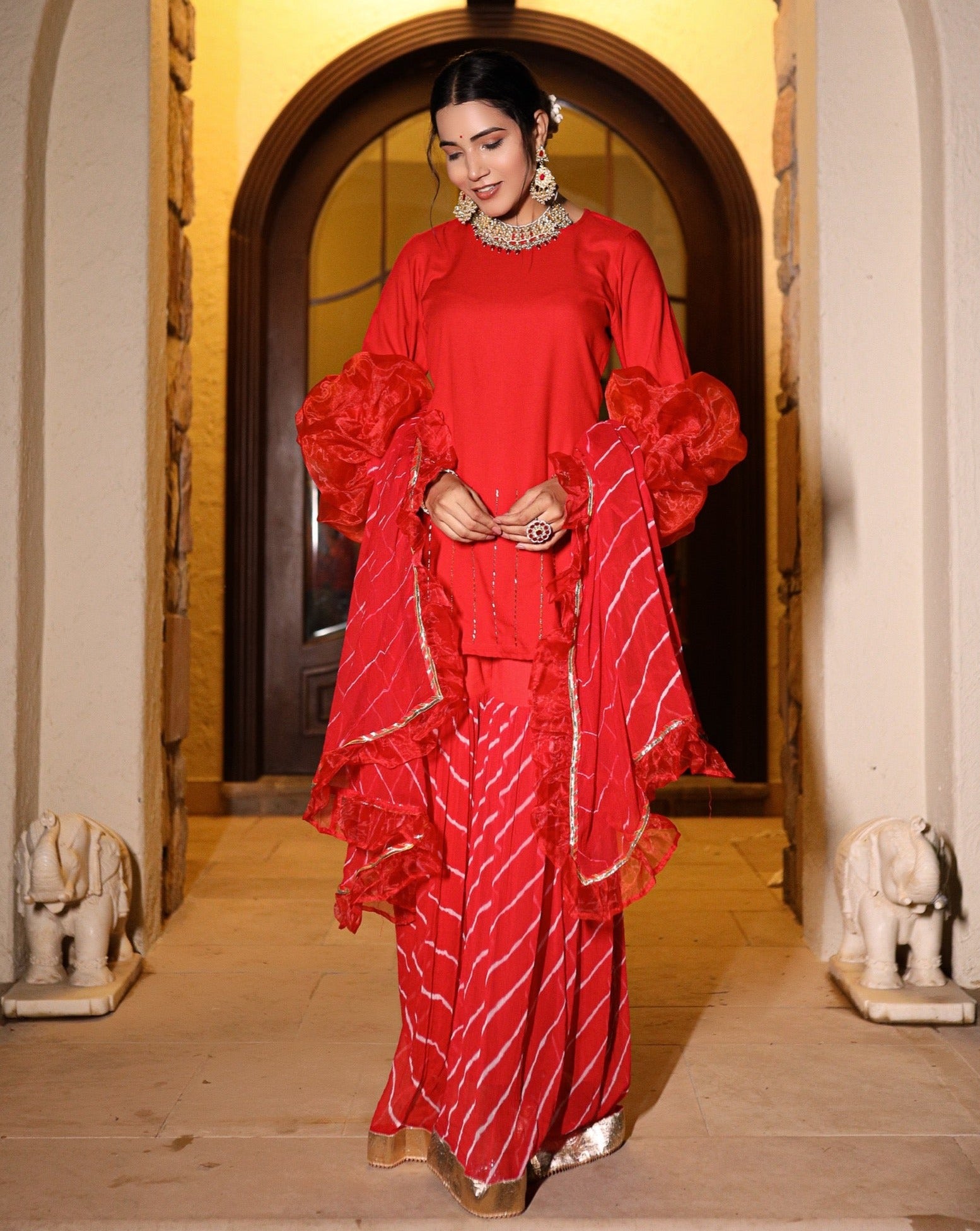 Krisha Red Balloon Sleeves Suit Set