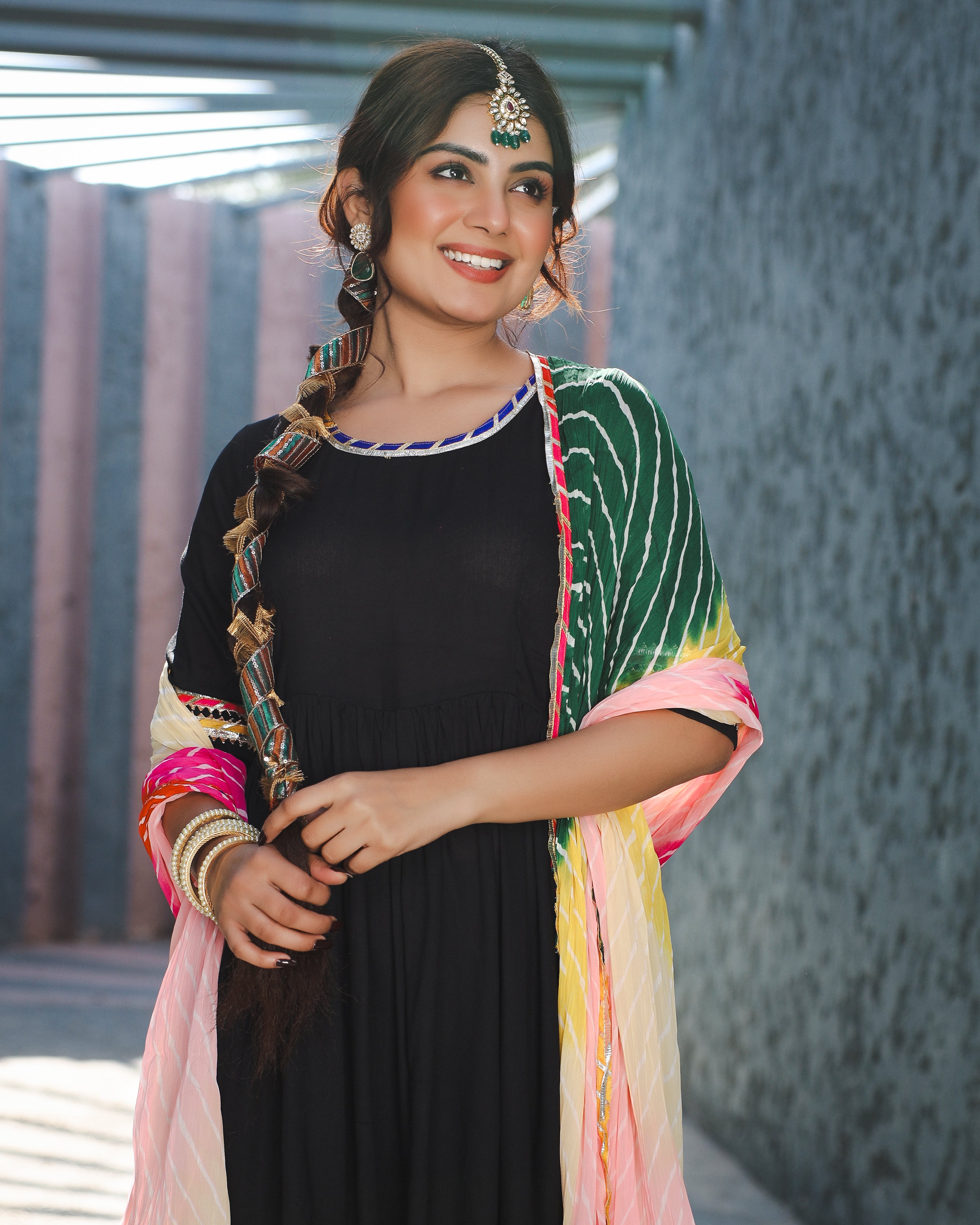 Emily Black Suit with Multicolour Dupatta