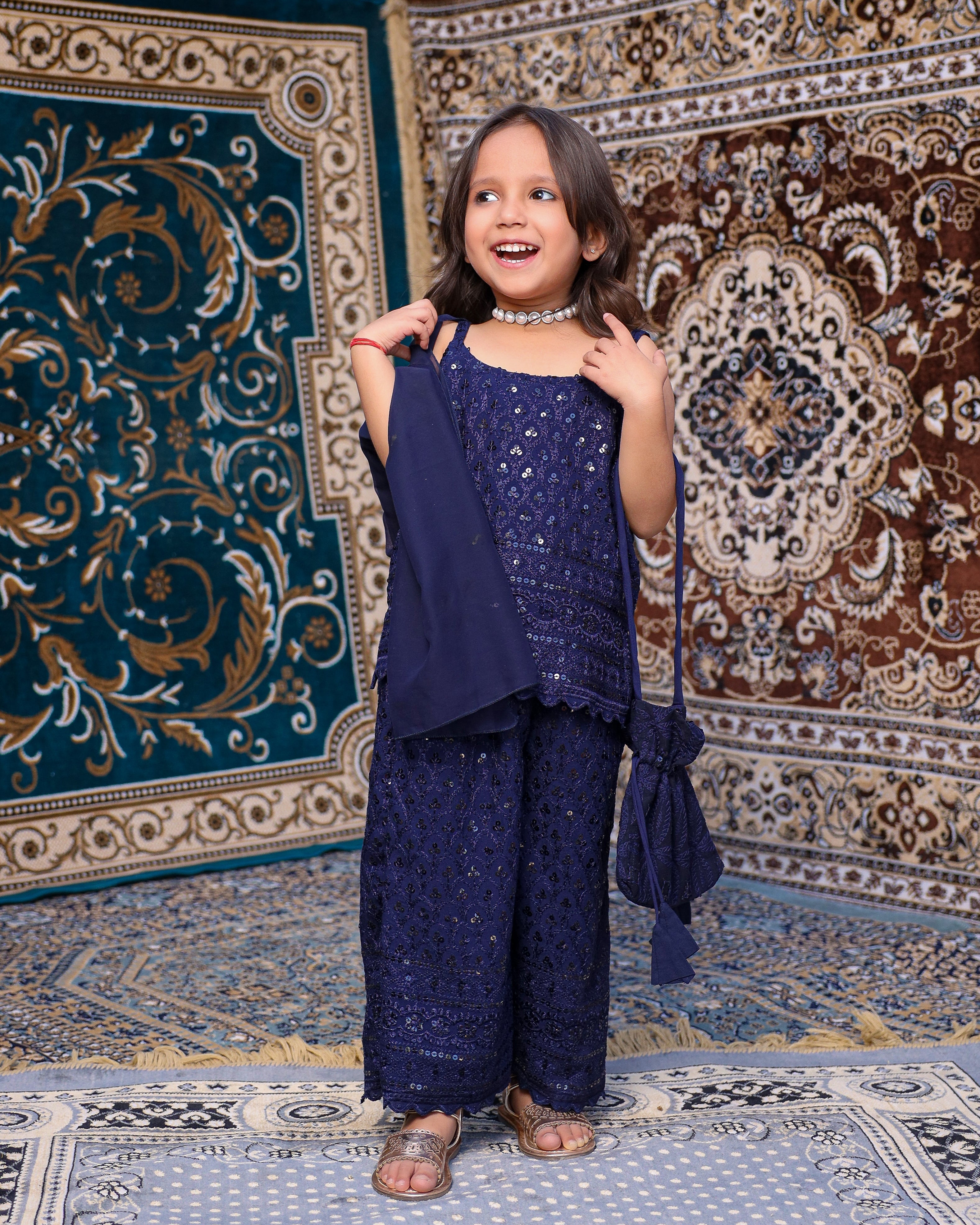 Kids Neelam Chikankari Plazo Set