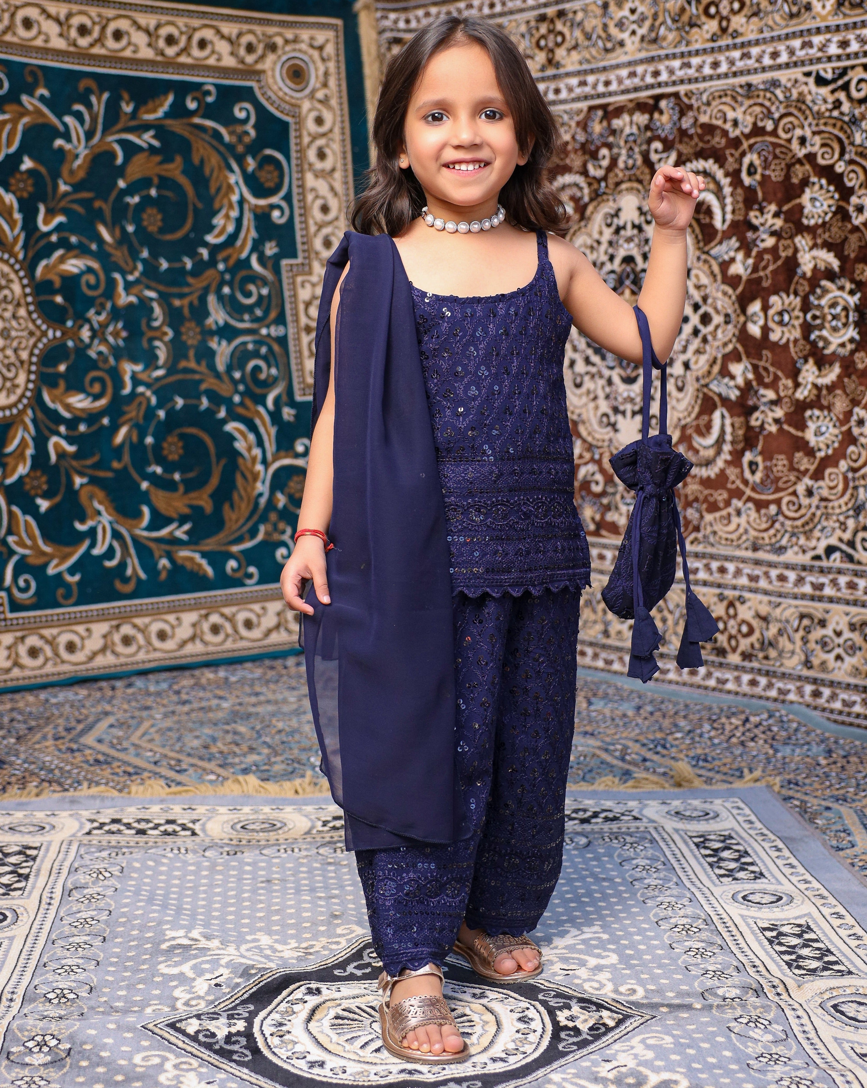 Kids Neelam Chikankari Plazo Set