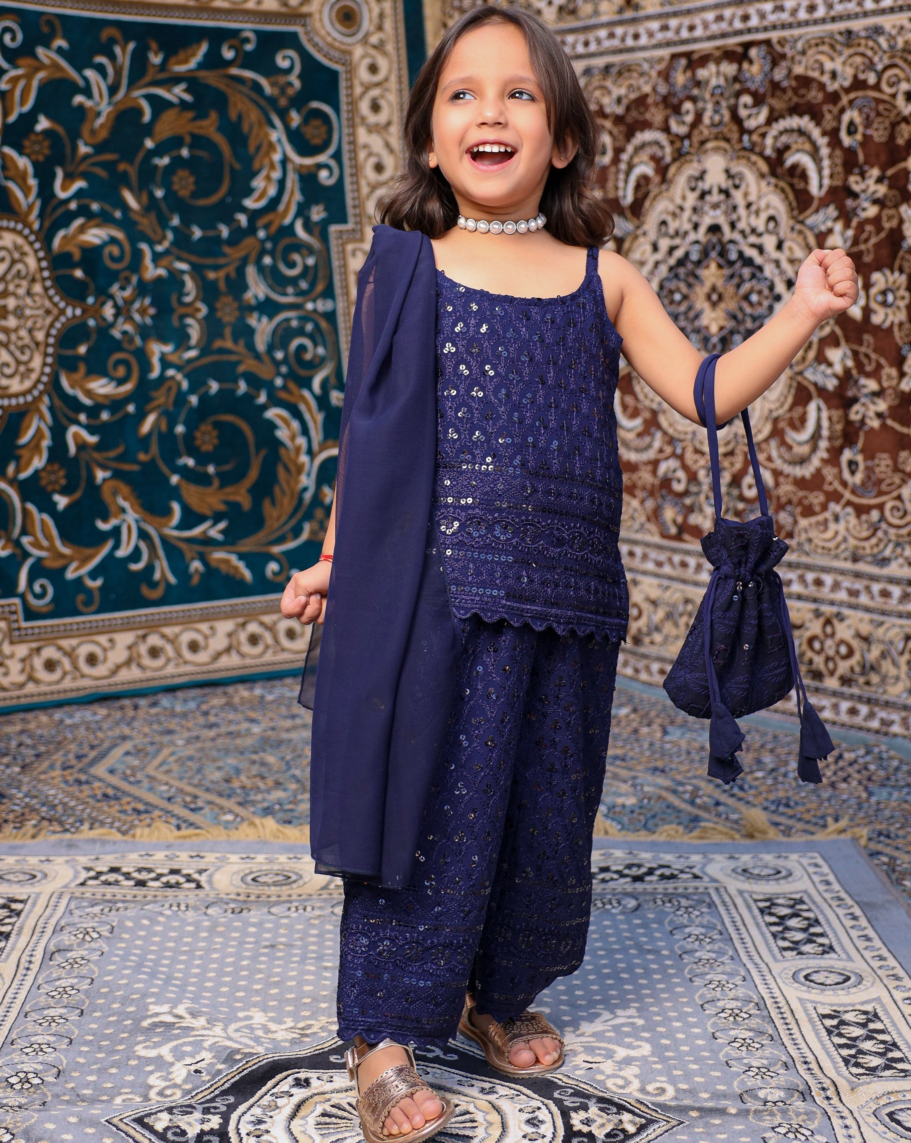 Kids Neelam Chikankari Plazo Set