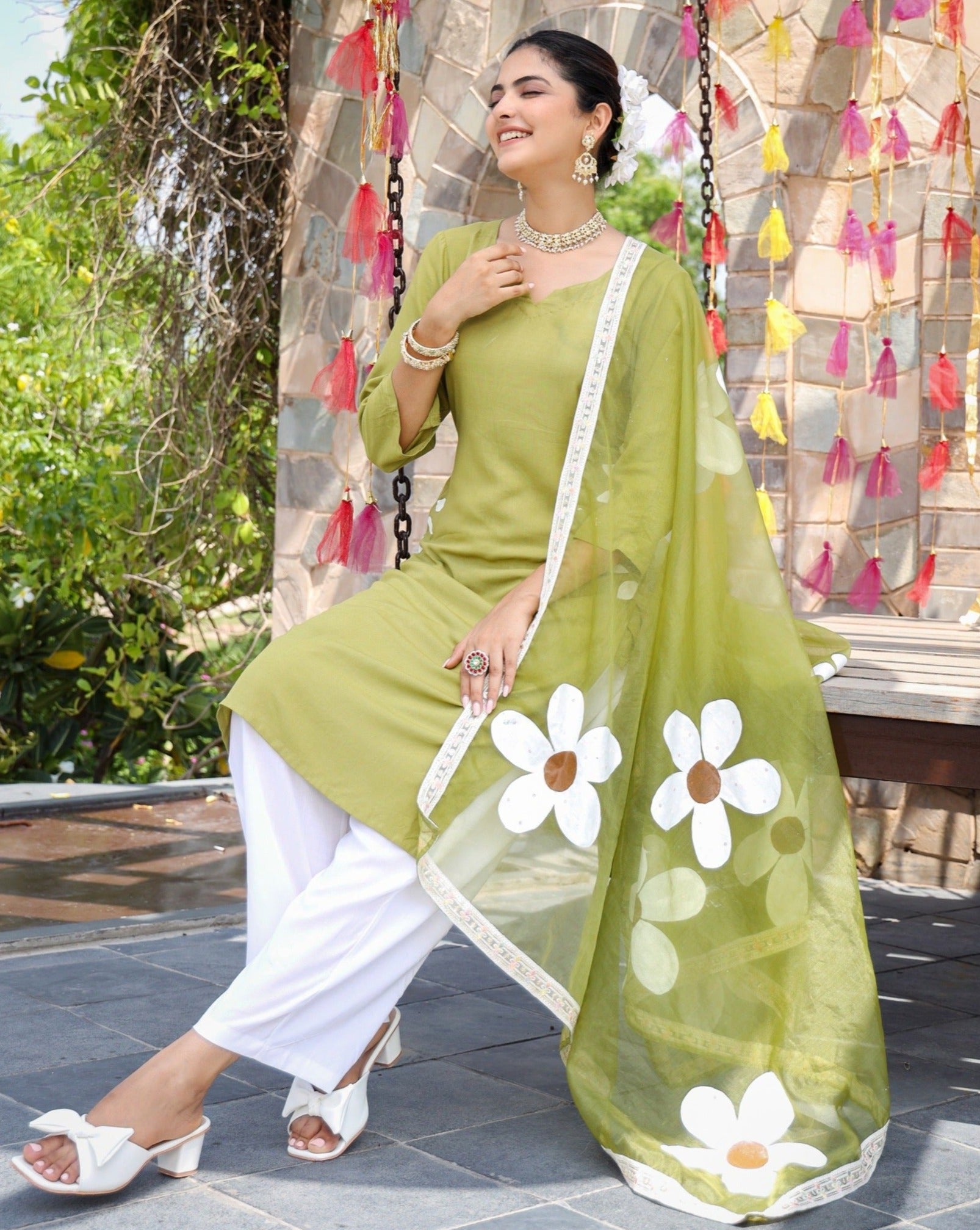 Nimrat Green Handpainted Suit Set