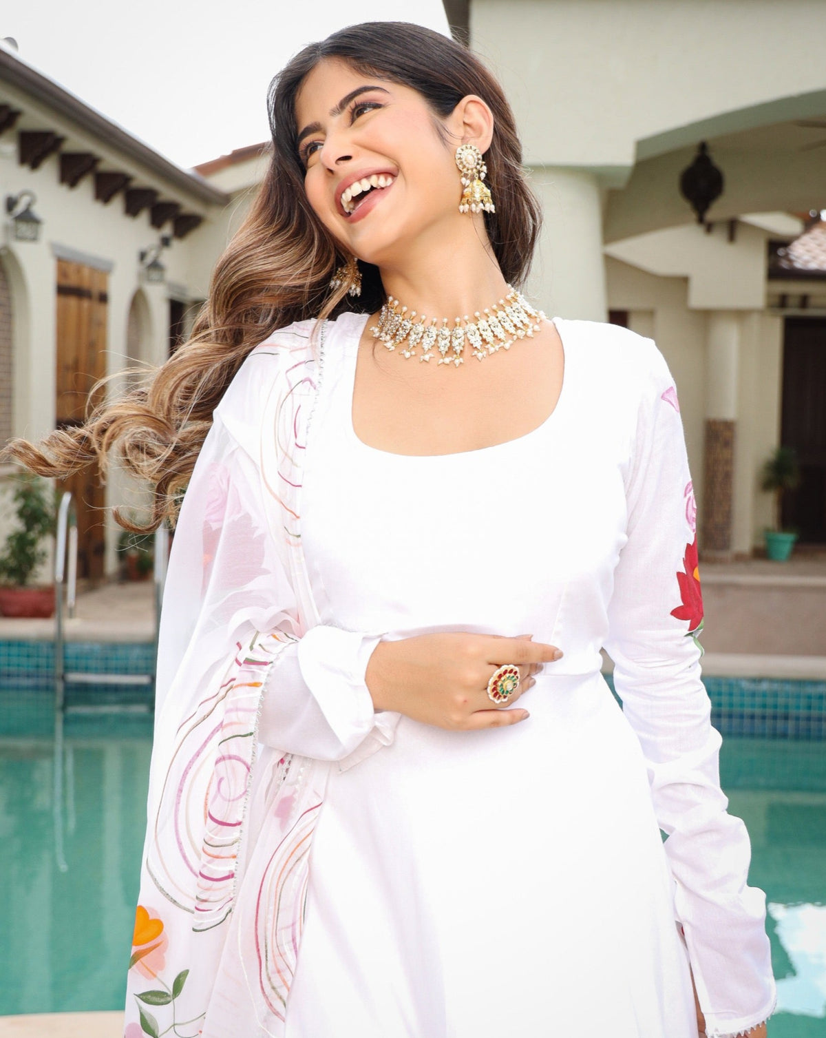 Aishwarya White Handapinted Suit Set