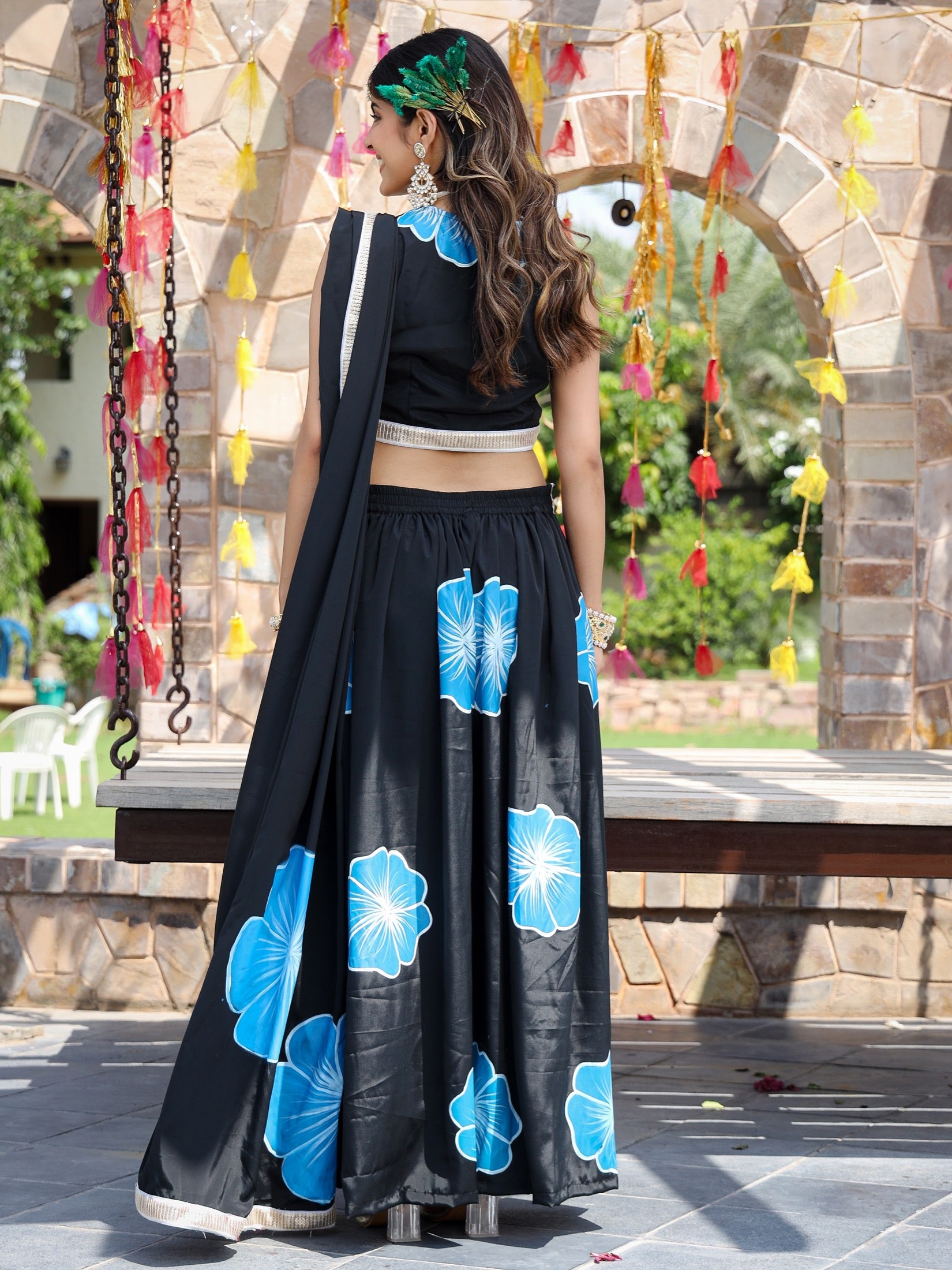 Asin Black Handpainted pant Saree