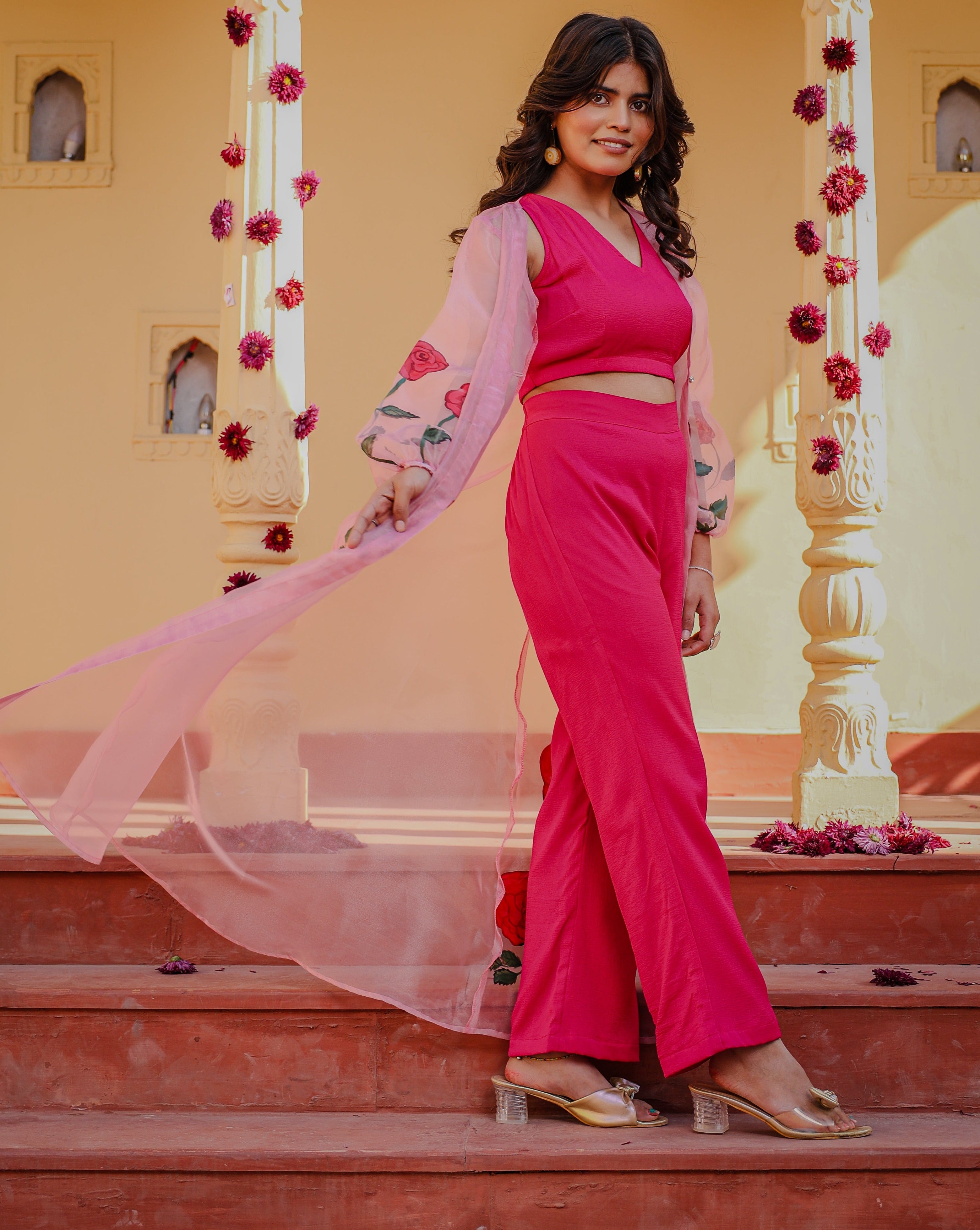 Mishika Pink Rose Handpainted 3 Piece