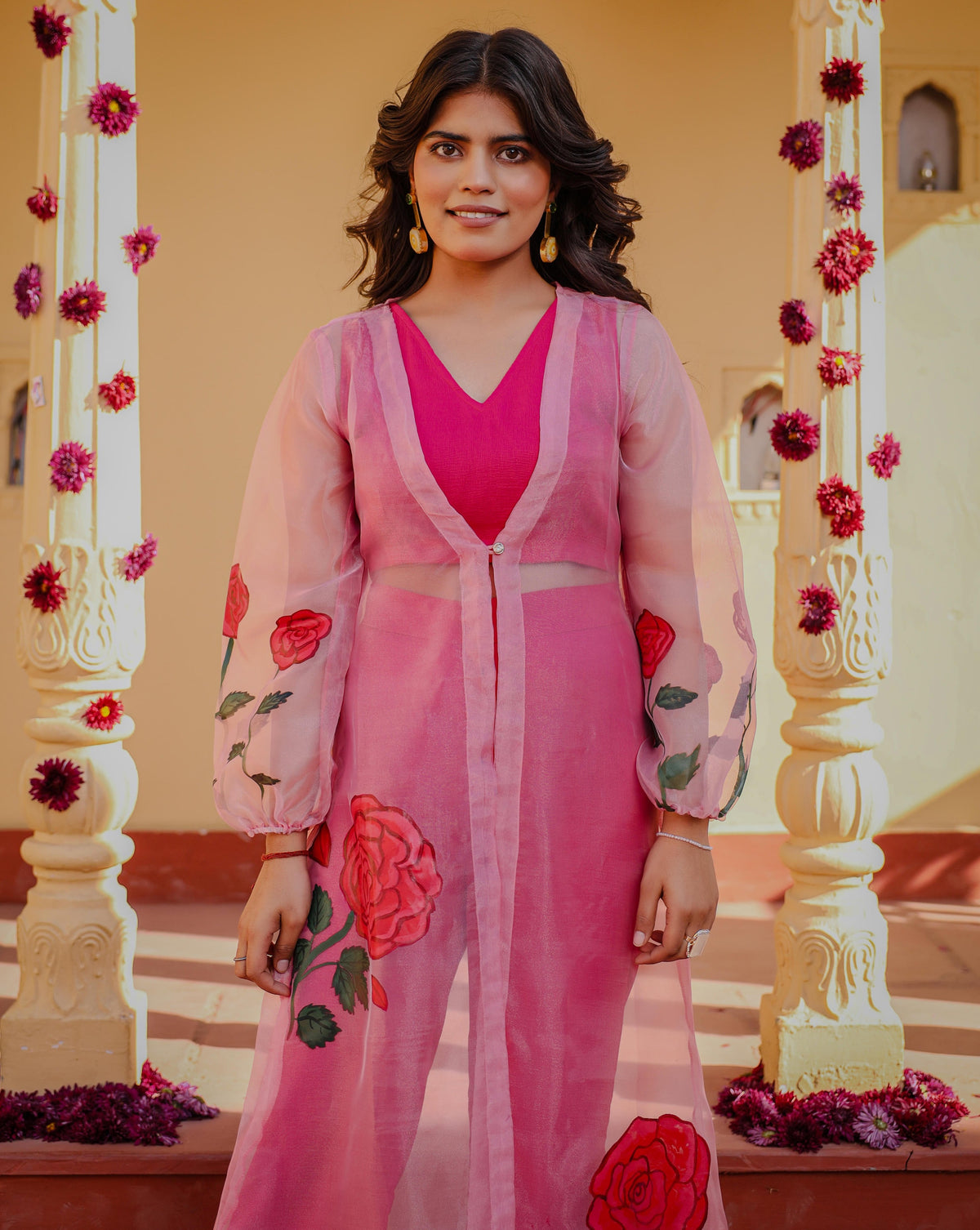 Mishika Pink Rose Handpainted 3 Piece