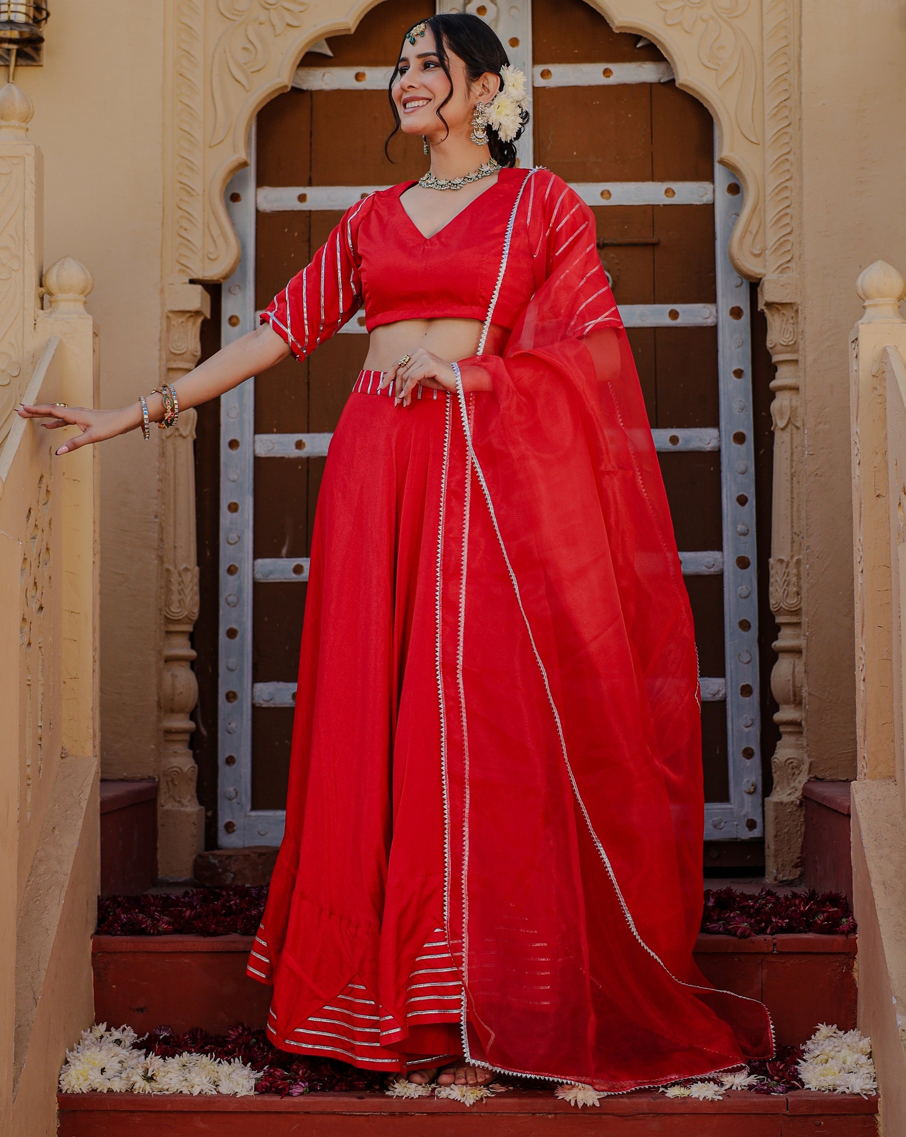 Red Gota Worked Lehenga Set