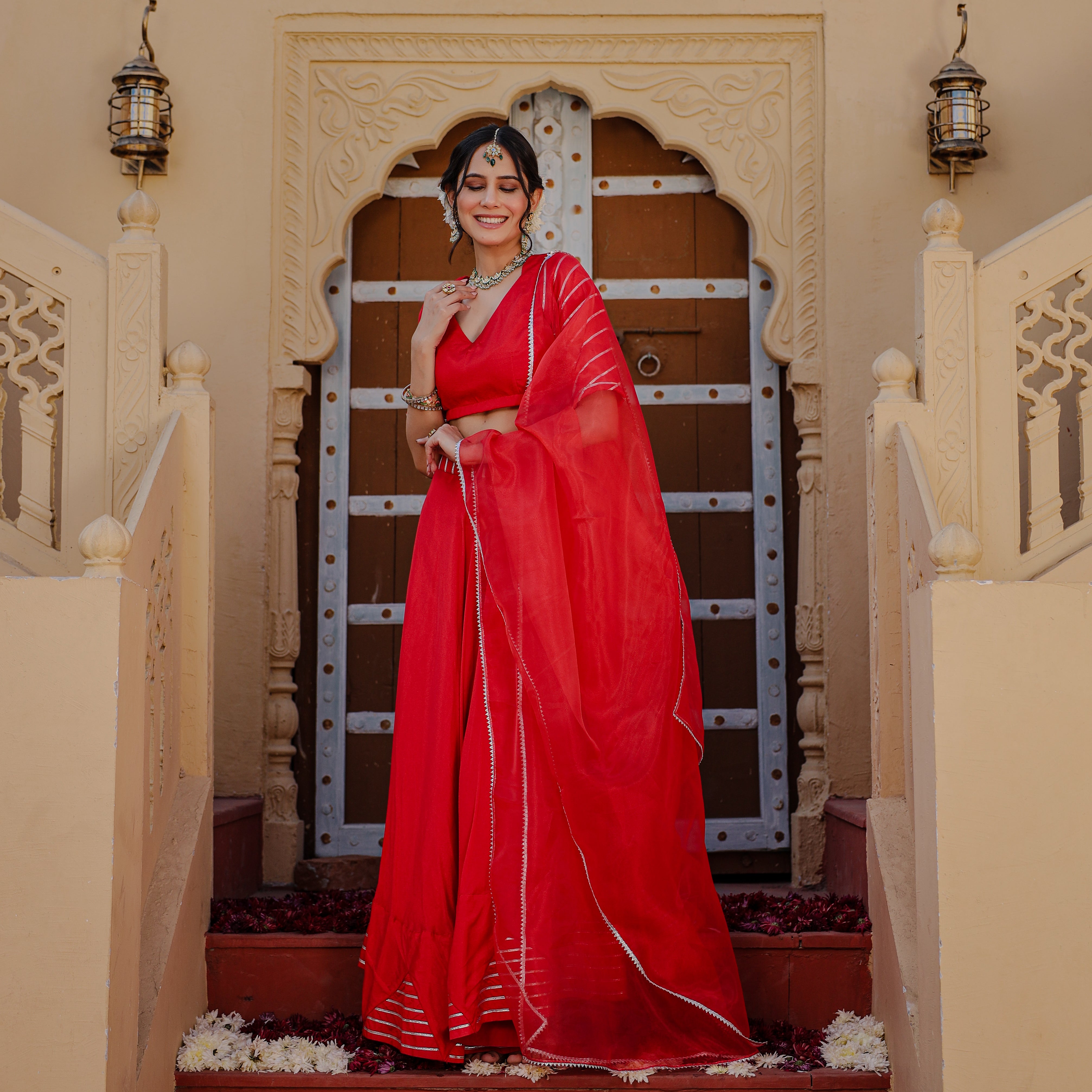 Red Gota Worked Lehenga Set