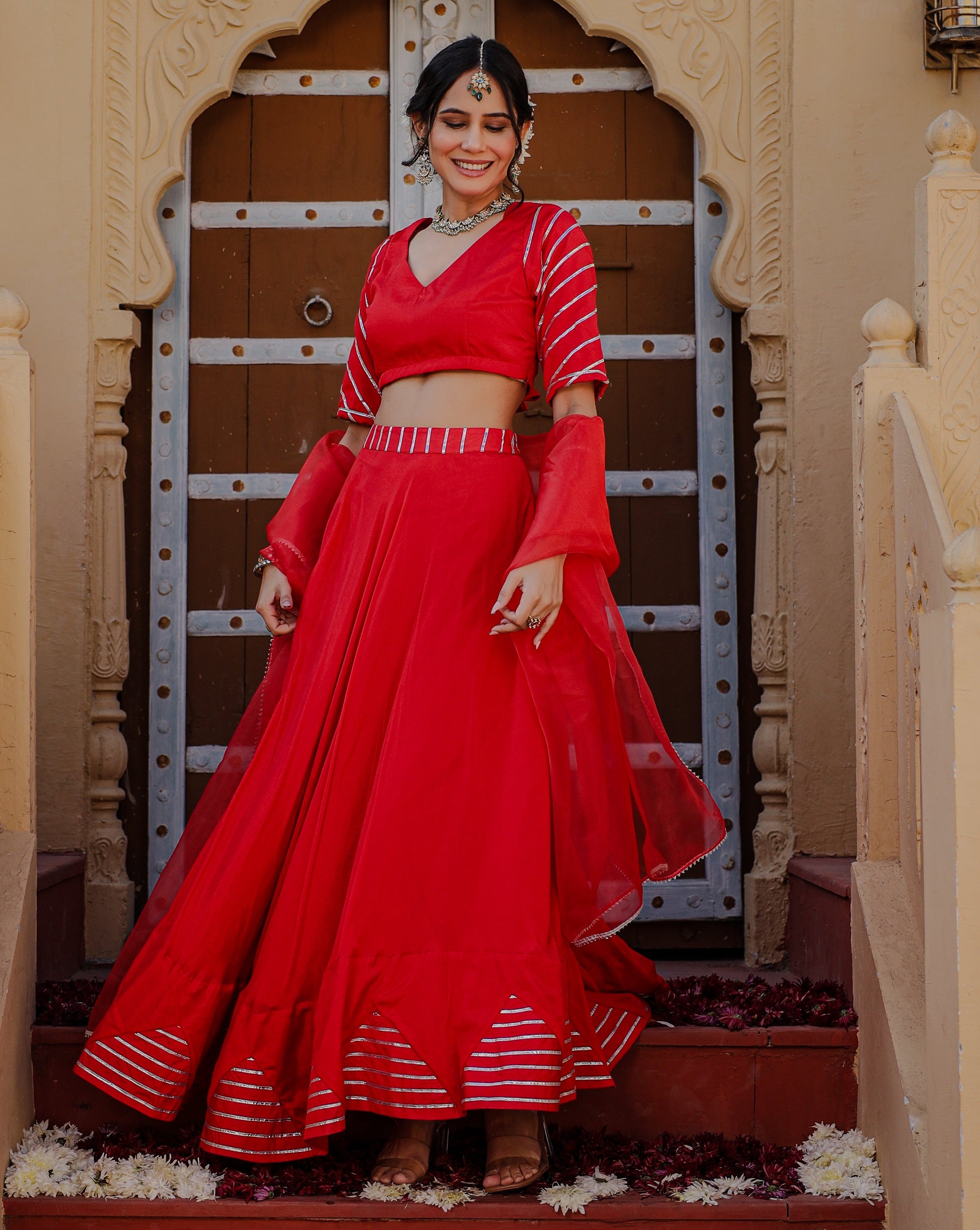 Red Gota Worked Lehenga Set