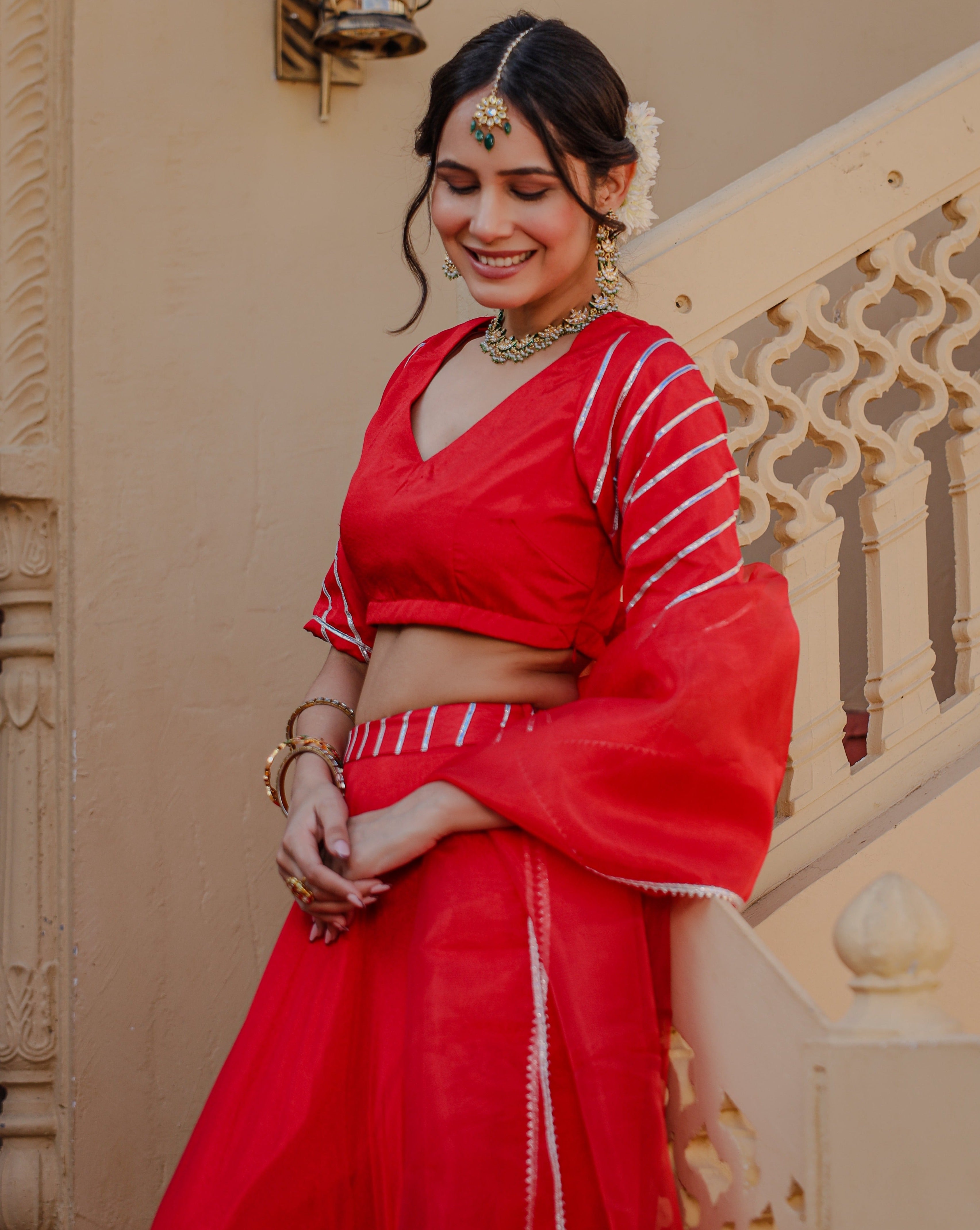 Red Gota Worked Lehenga Set