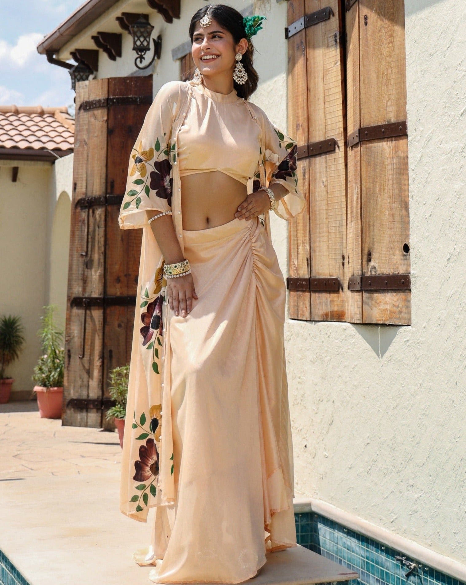 janya Beige Skirt Set