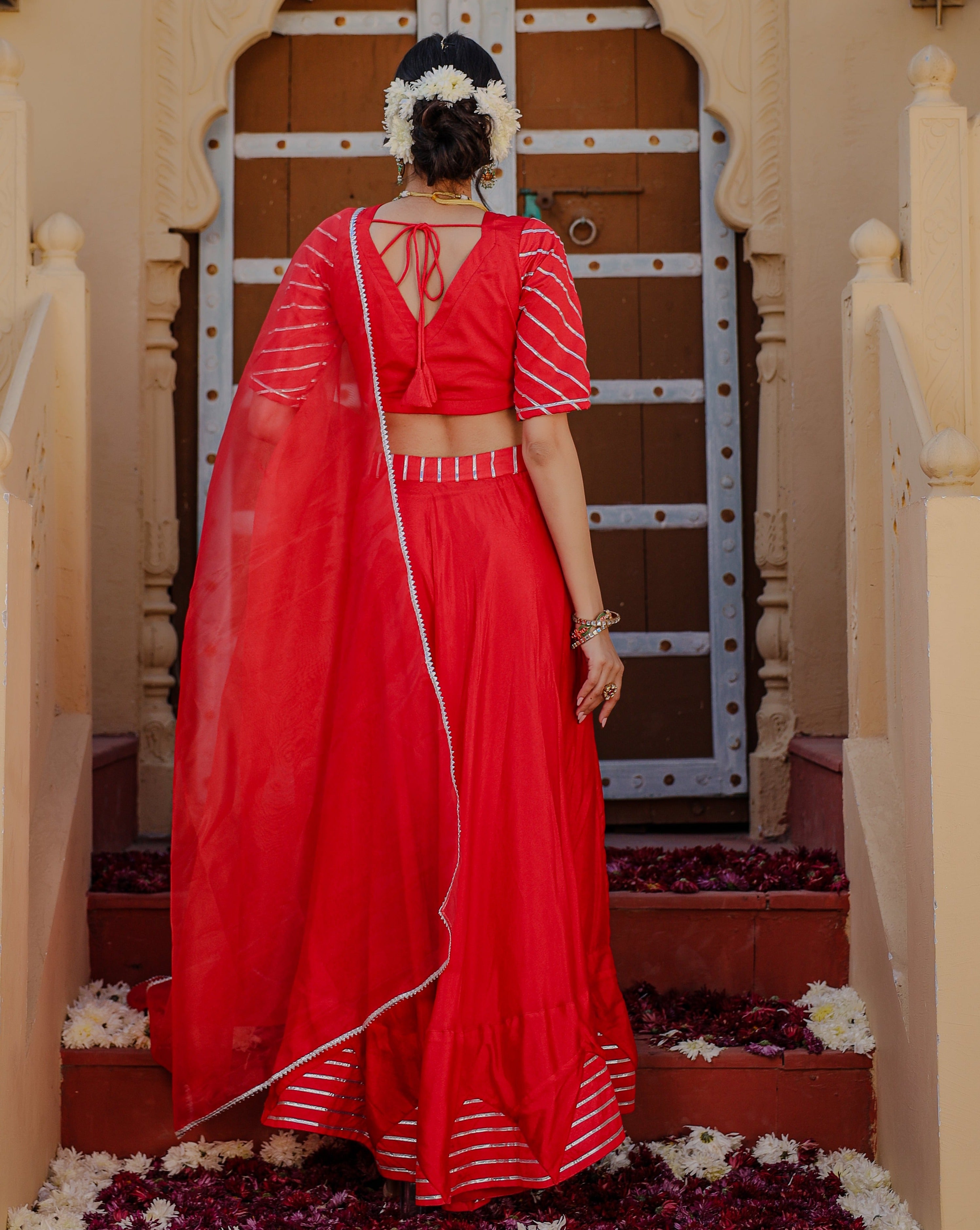 Red Gota Worked Lehenga Set