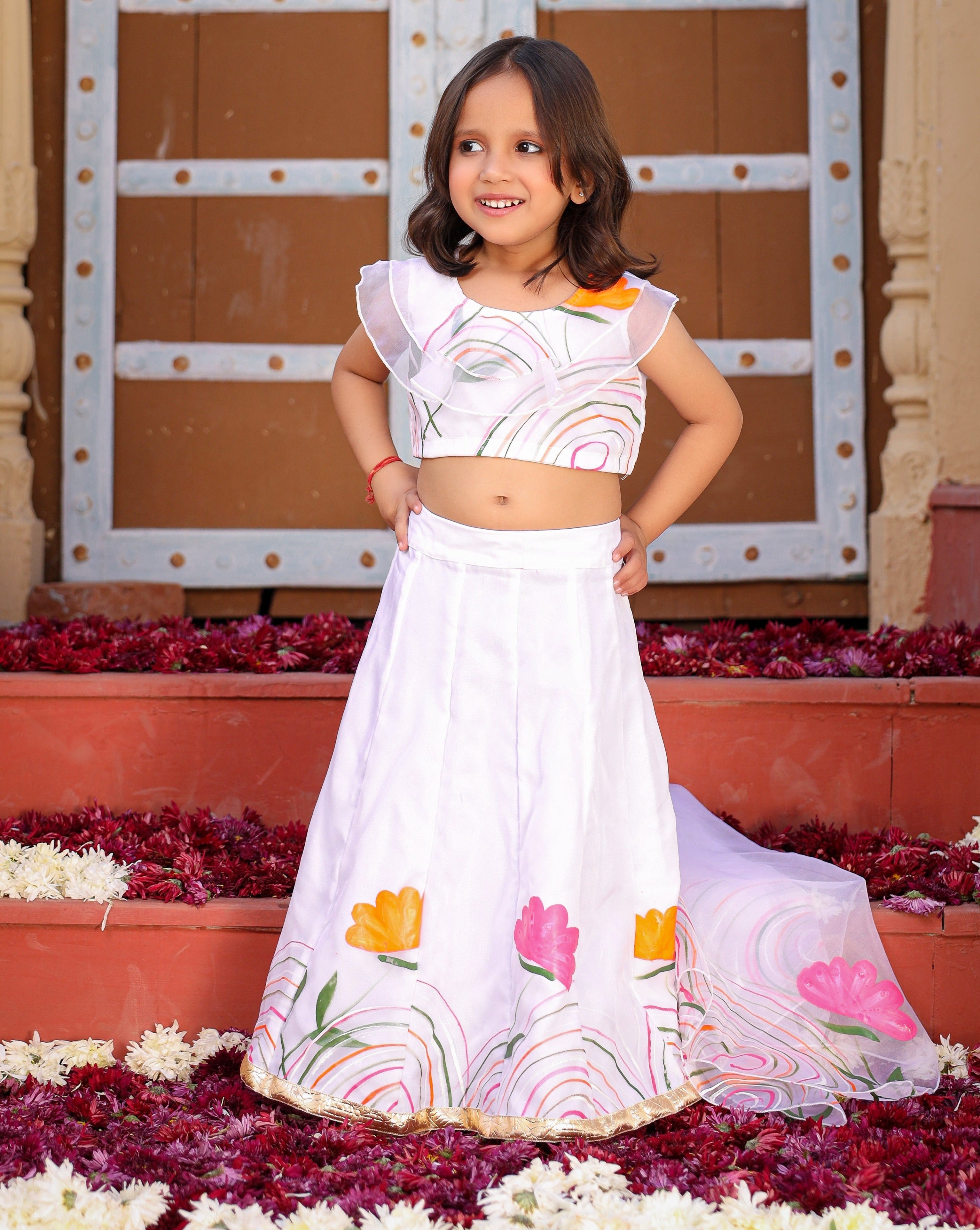 Floral White Organza Lehenga Set