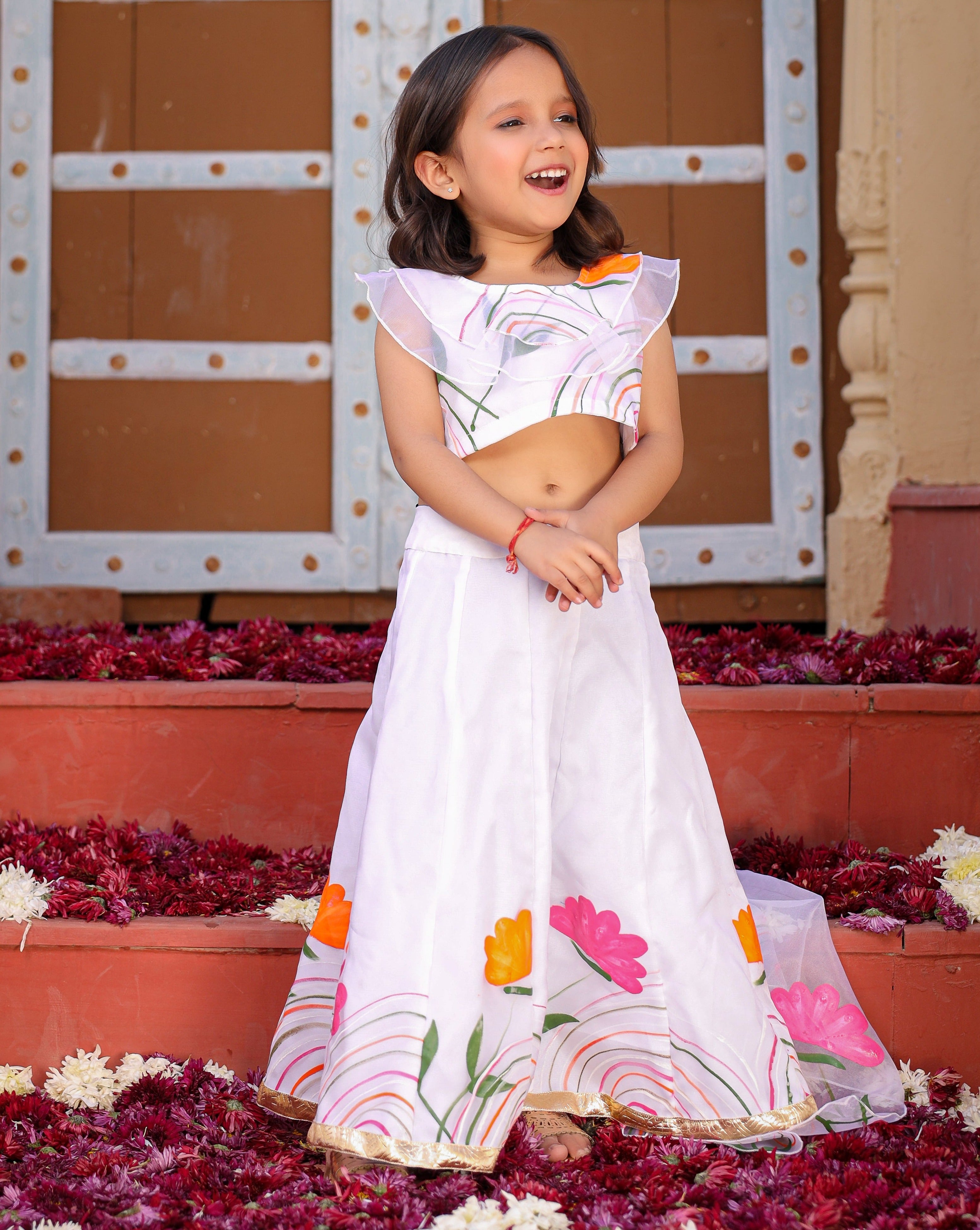 Floral White Organza Lehenga Set