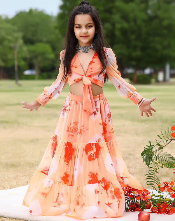 Maya Orange Crop Top And Skirt Dress