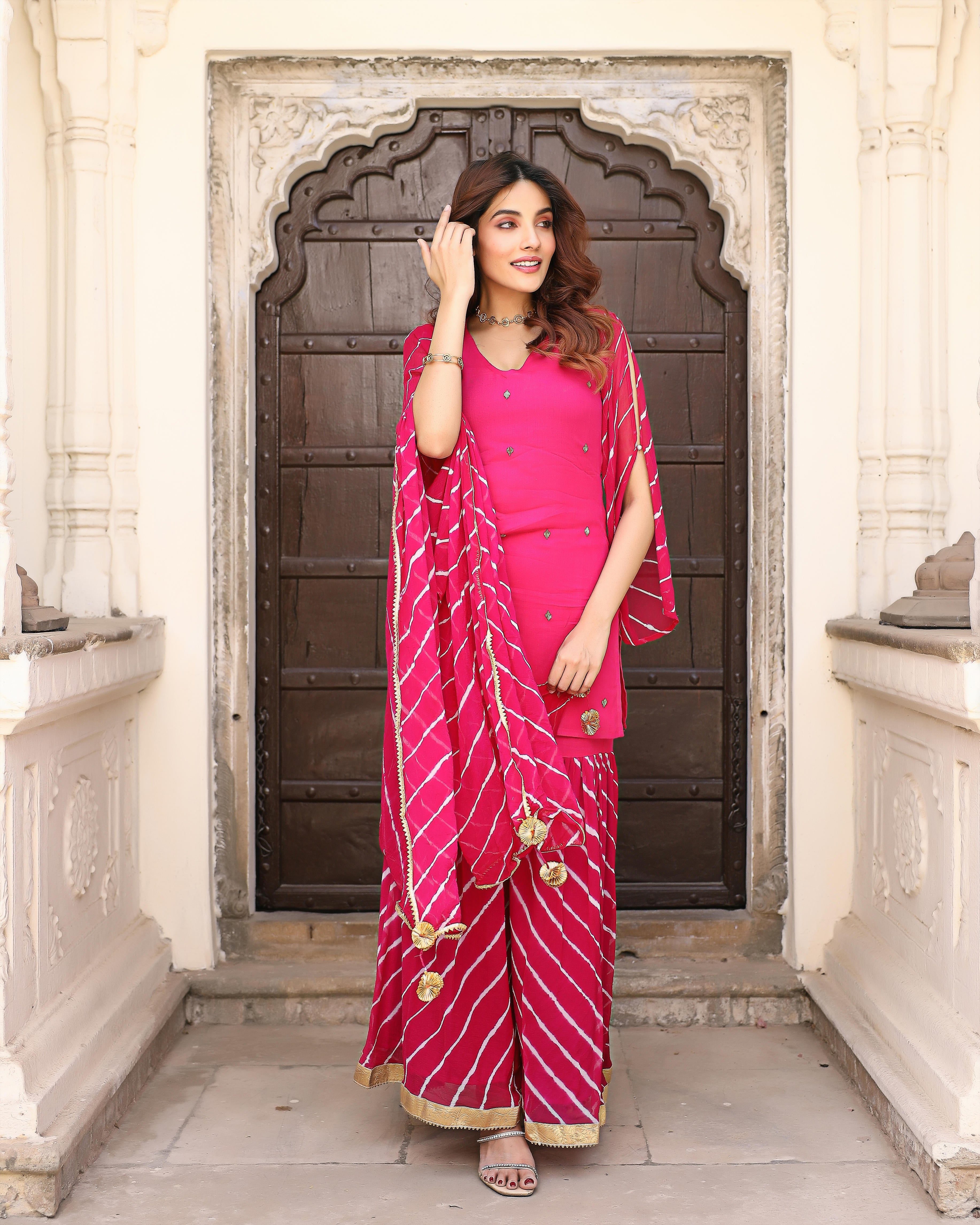 Pink Leheriya Sharara set with Dupatta