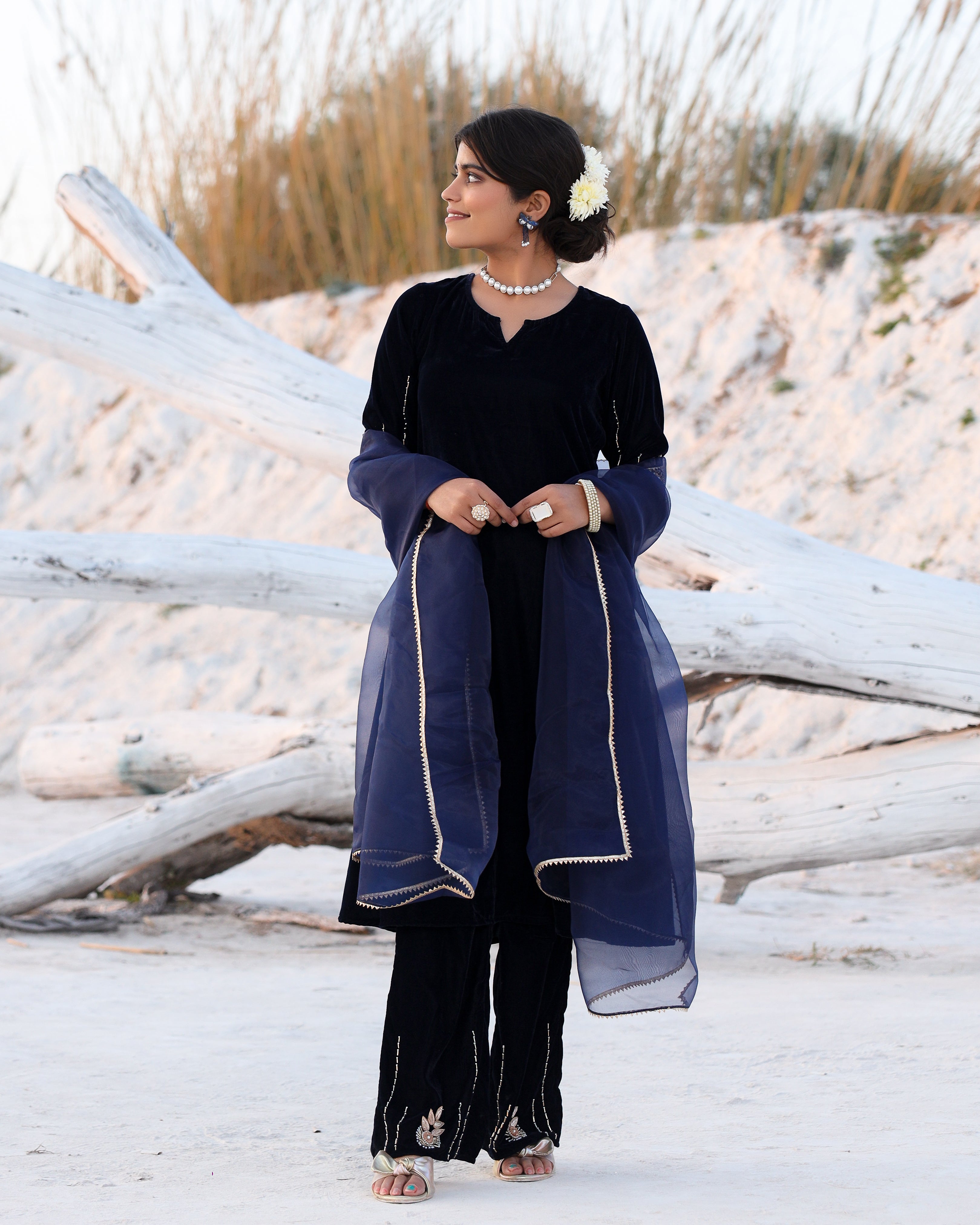 Ilana Blue Velvet Suit Set