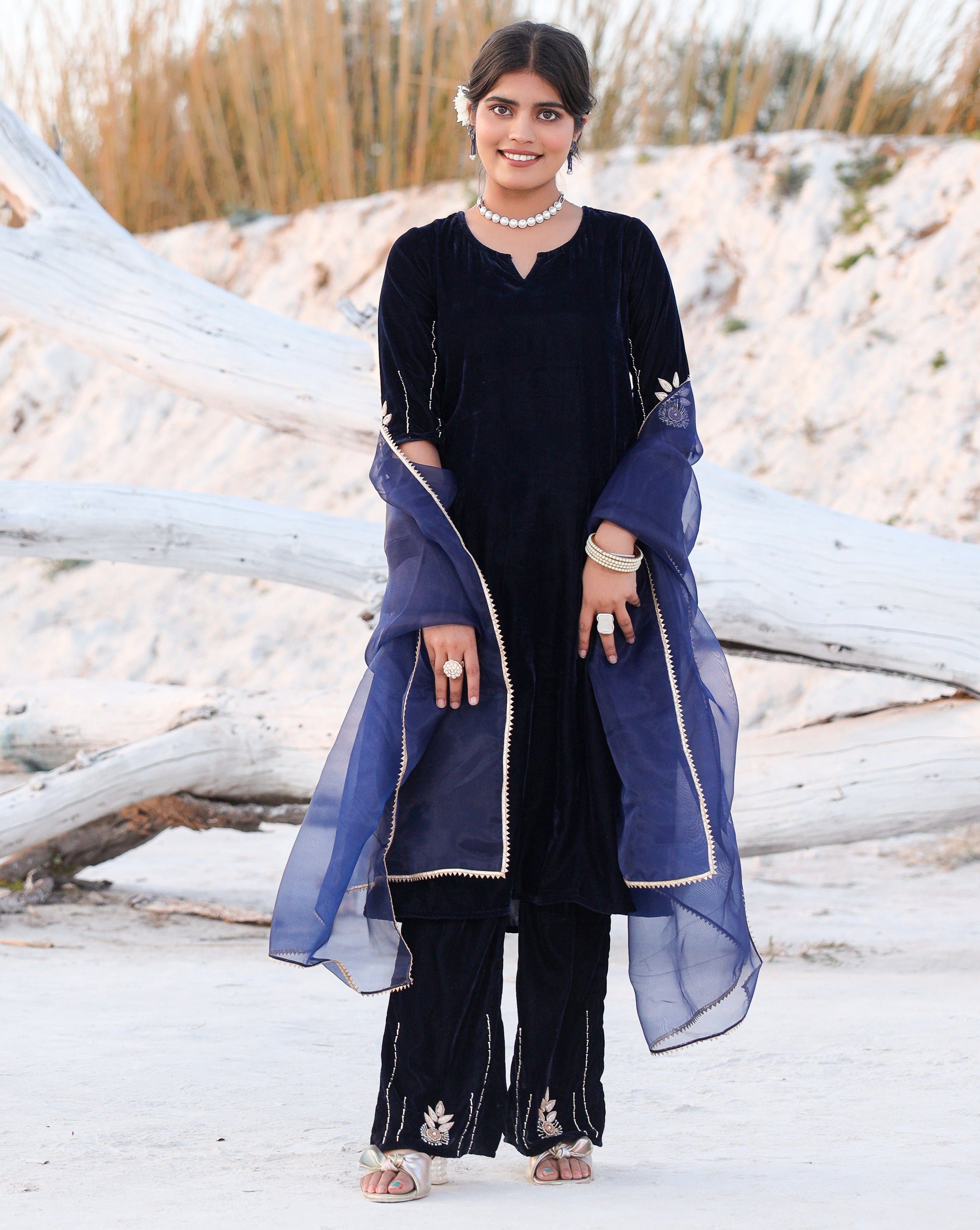 Ilana Blue Velvet Suit Set