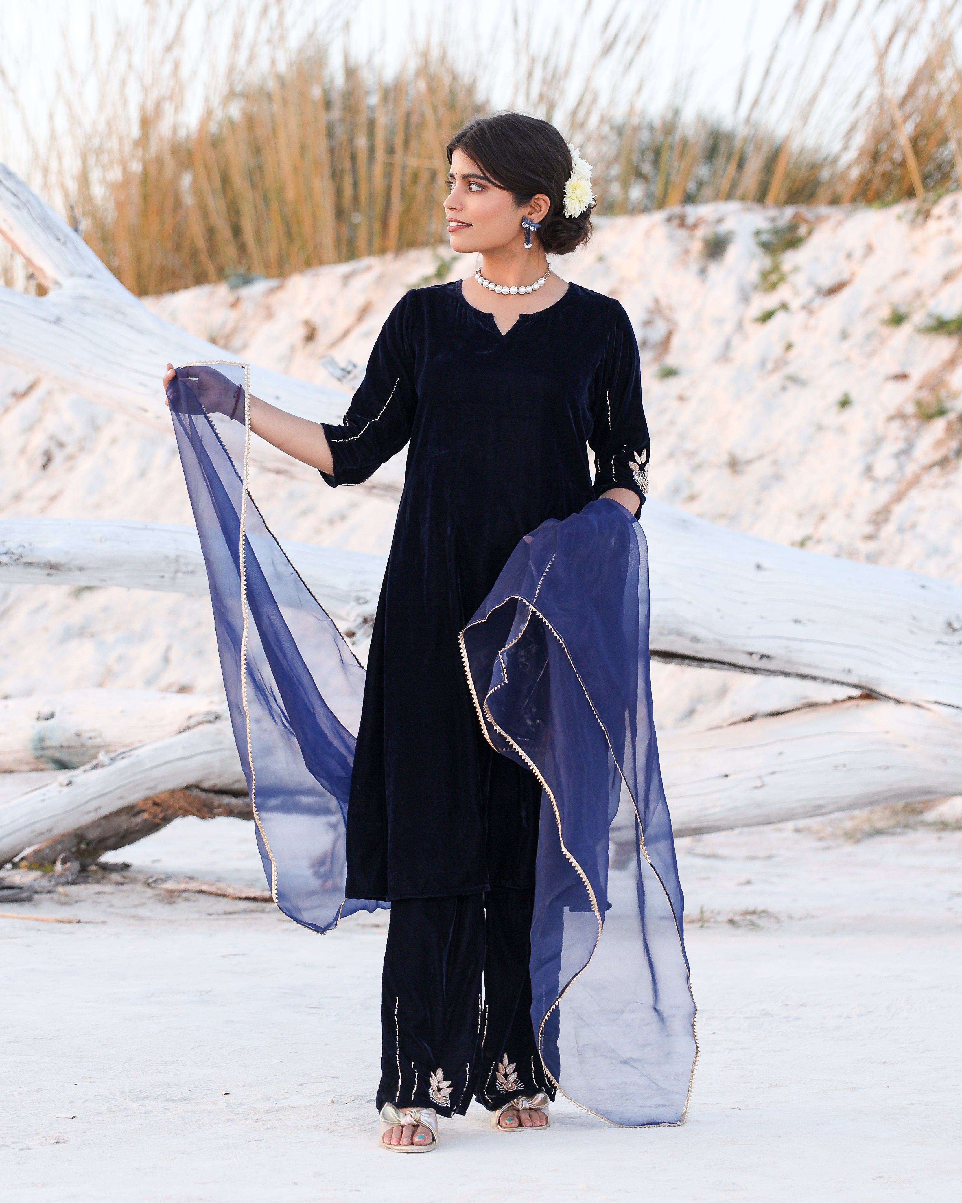 Ilana Blue Velvet Suit Set