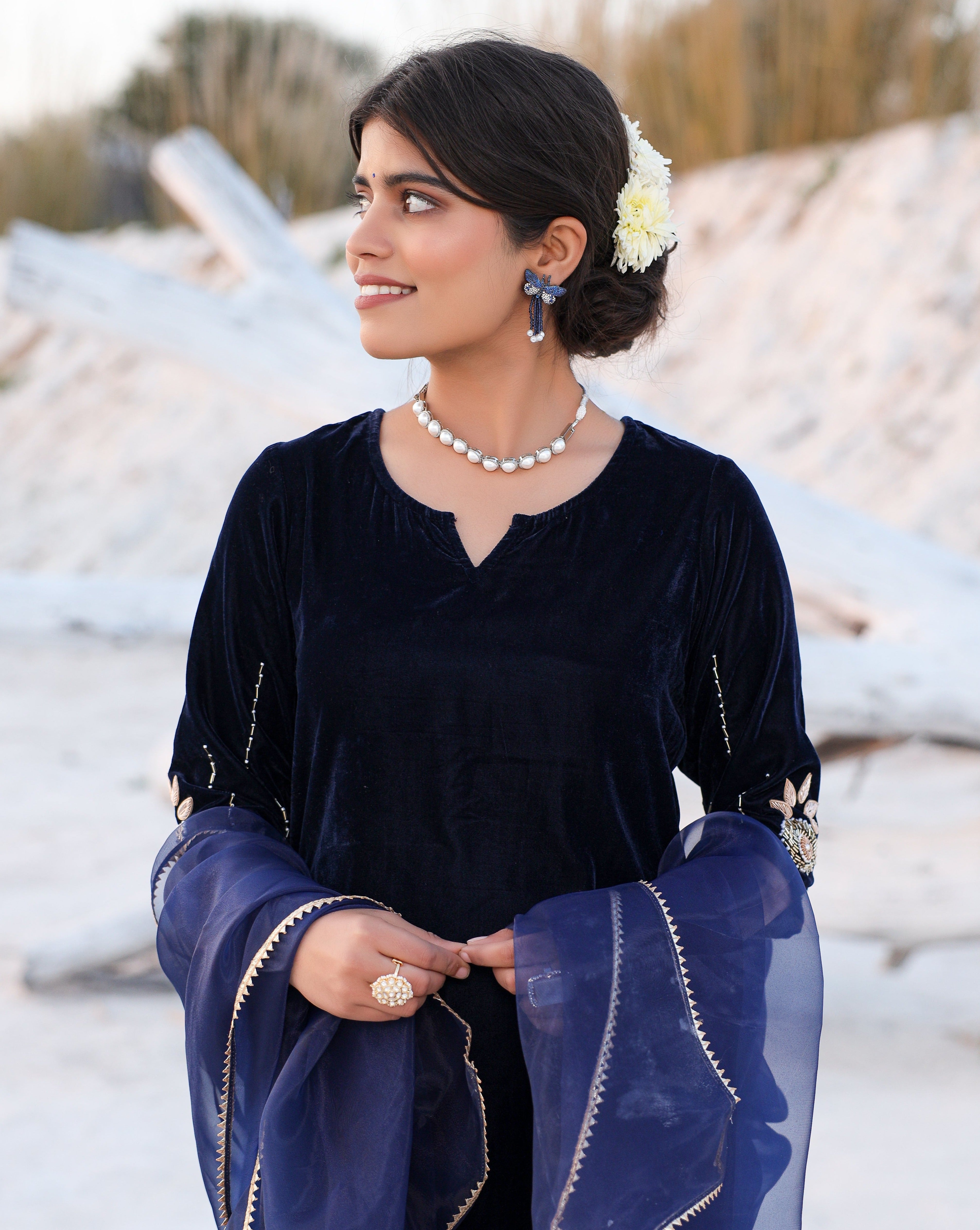 Ilana Blue Velvet Suit Set