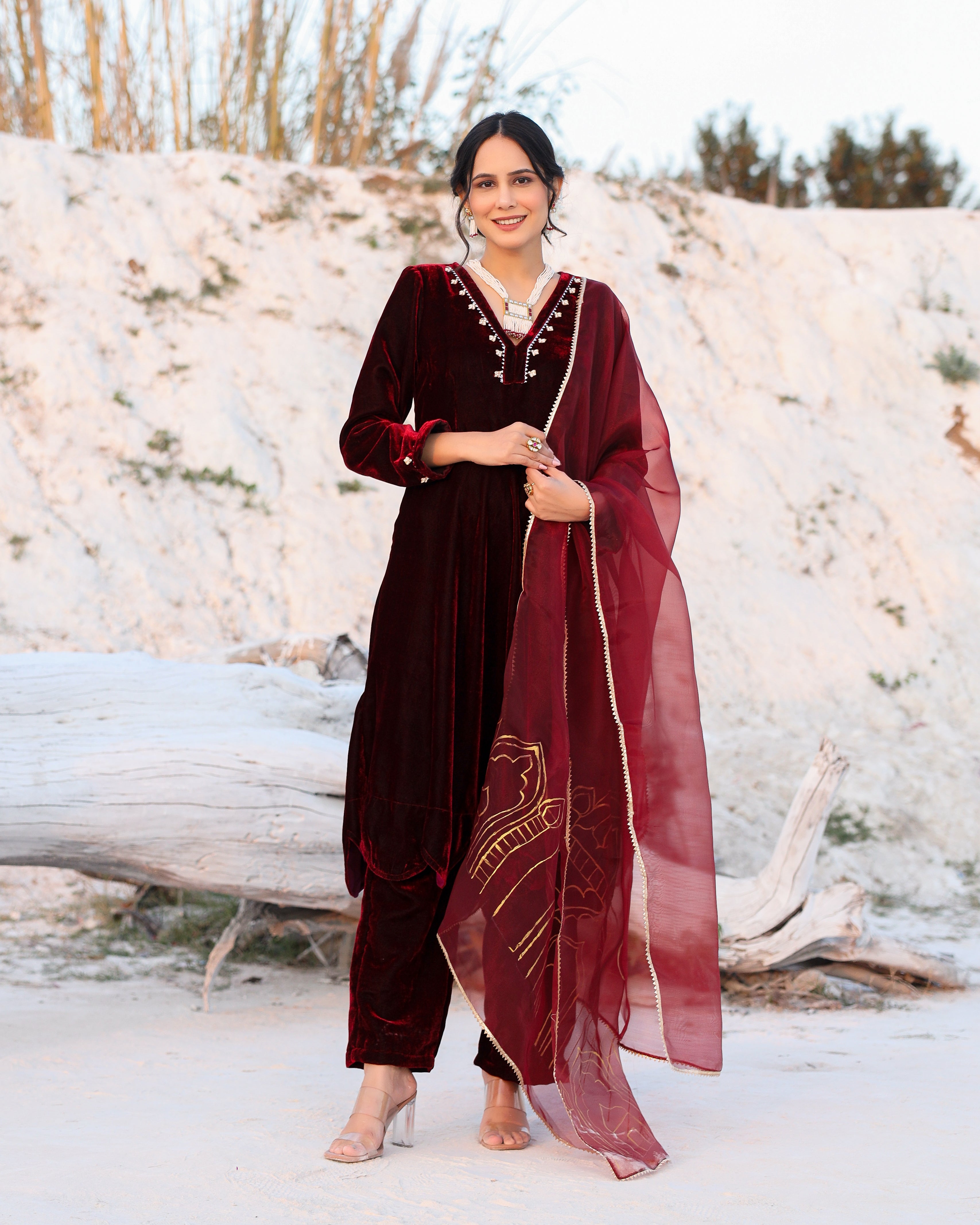 Temple Painted Velvet Suit Set