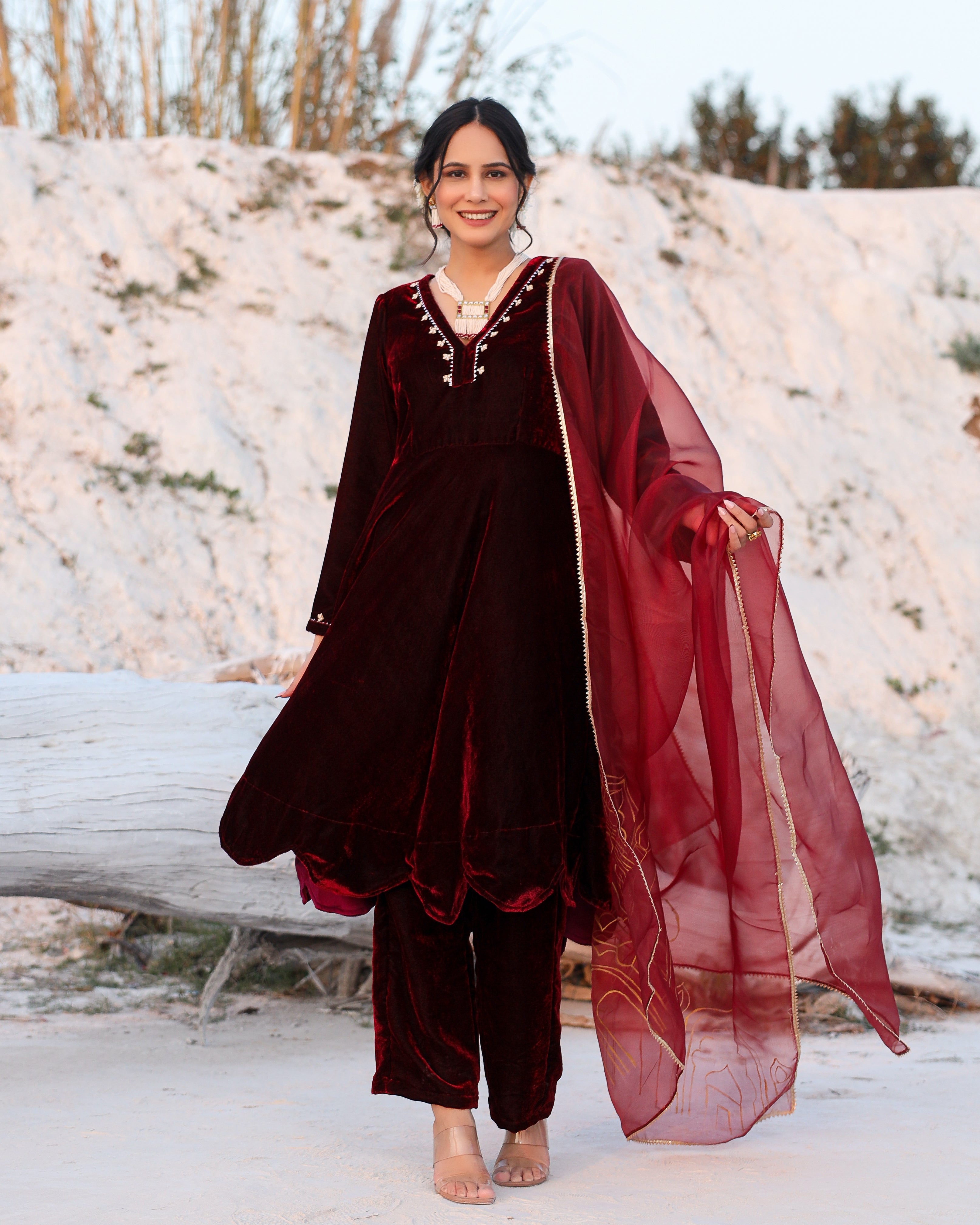 Temple Painted Velvet Suit Set