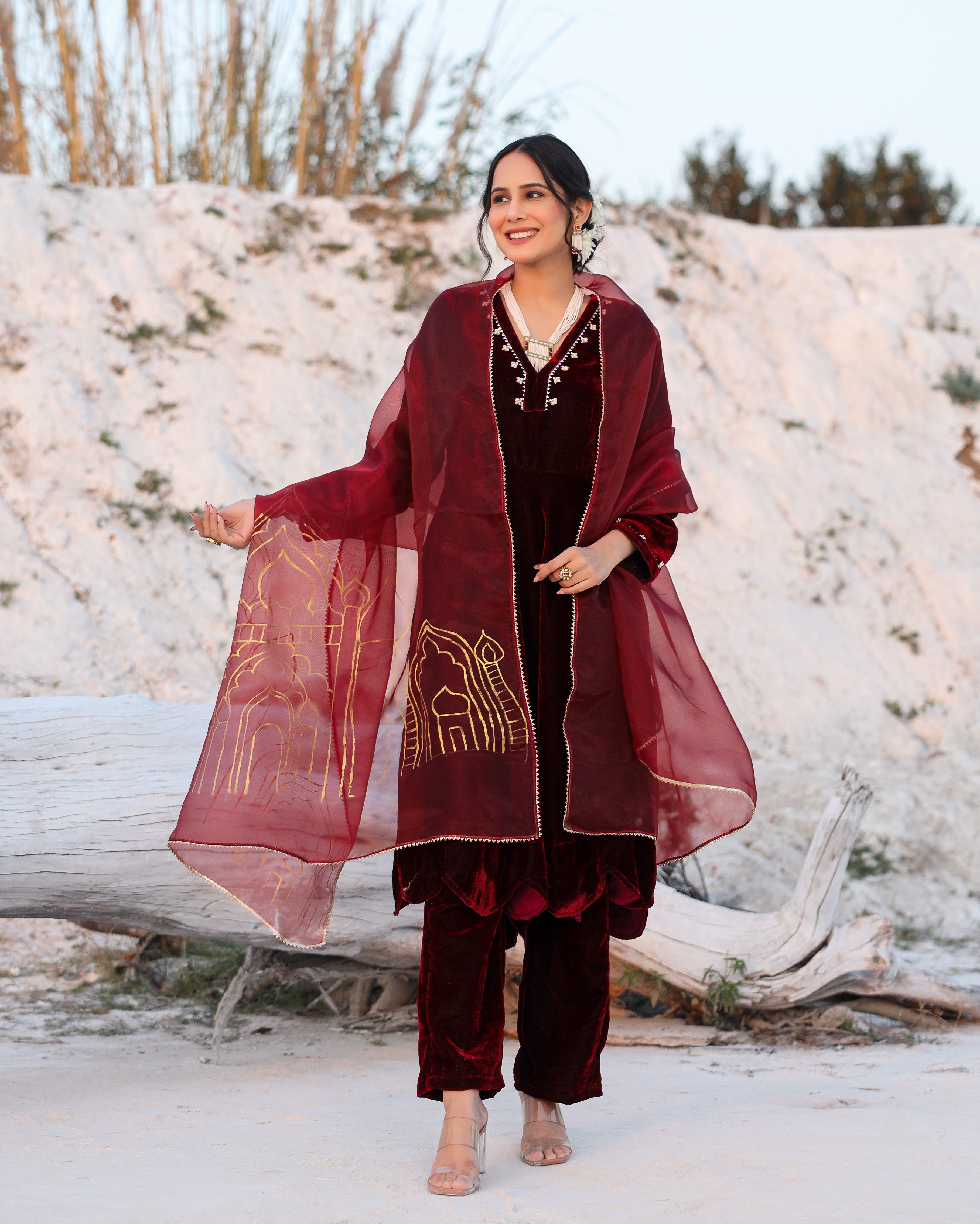 Temple Painted Velvet Suit Set