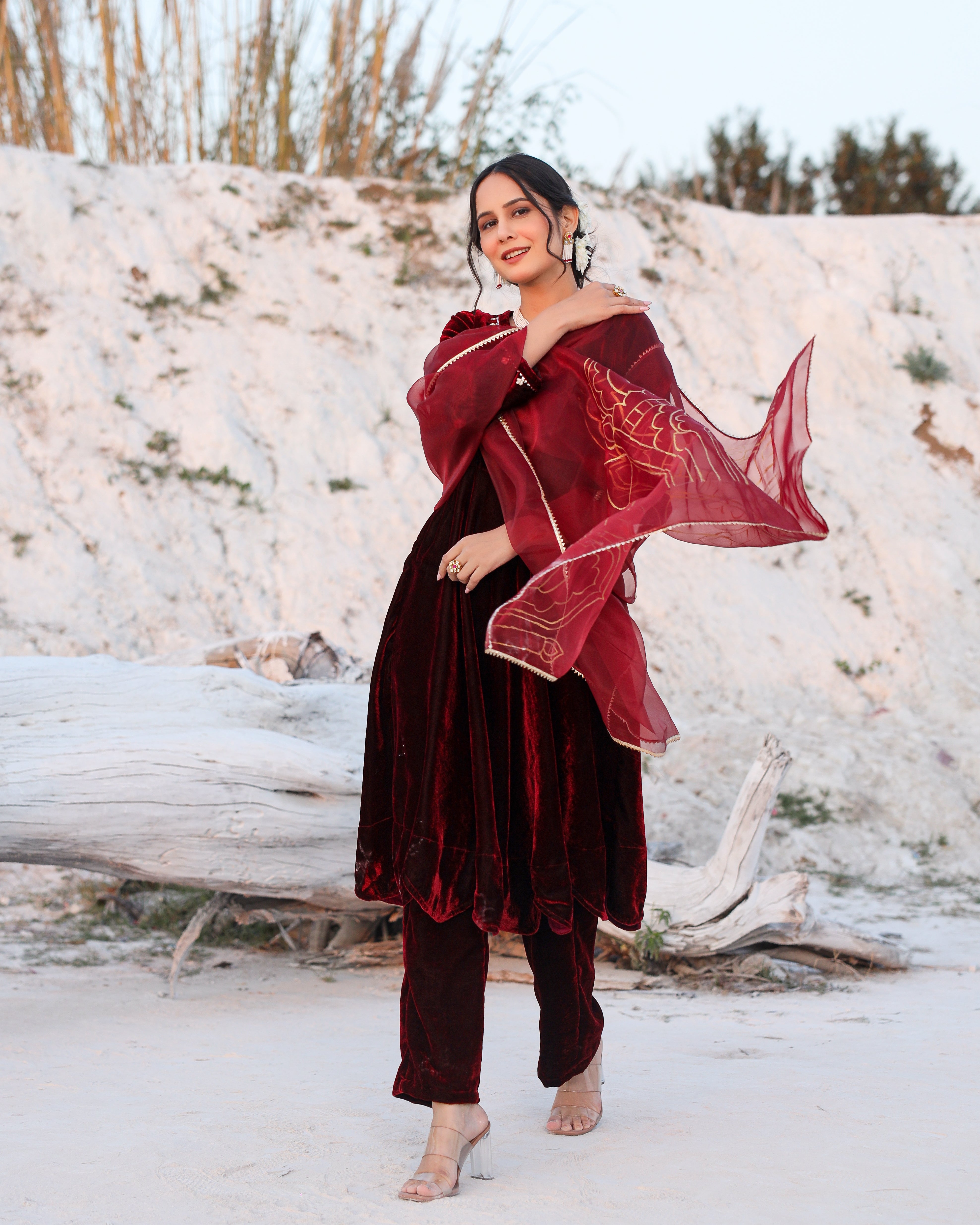 Temple Painted Velvet Suit Set