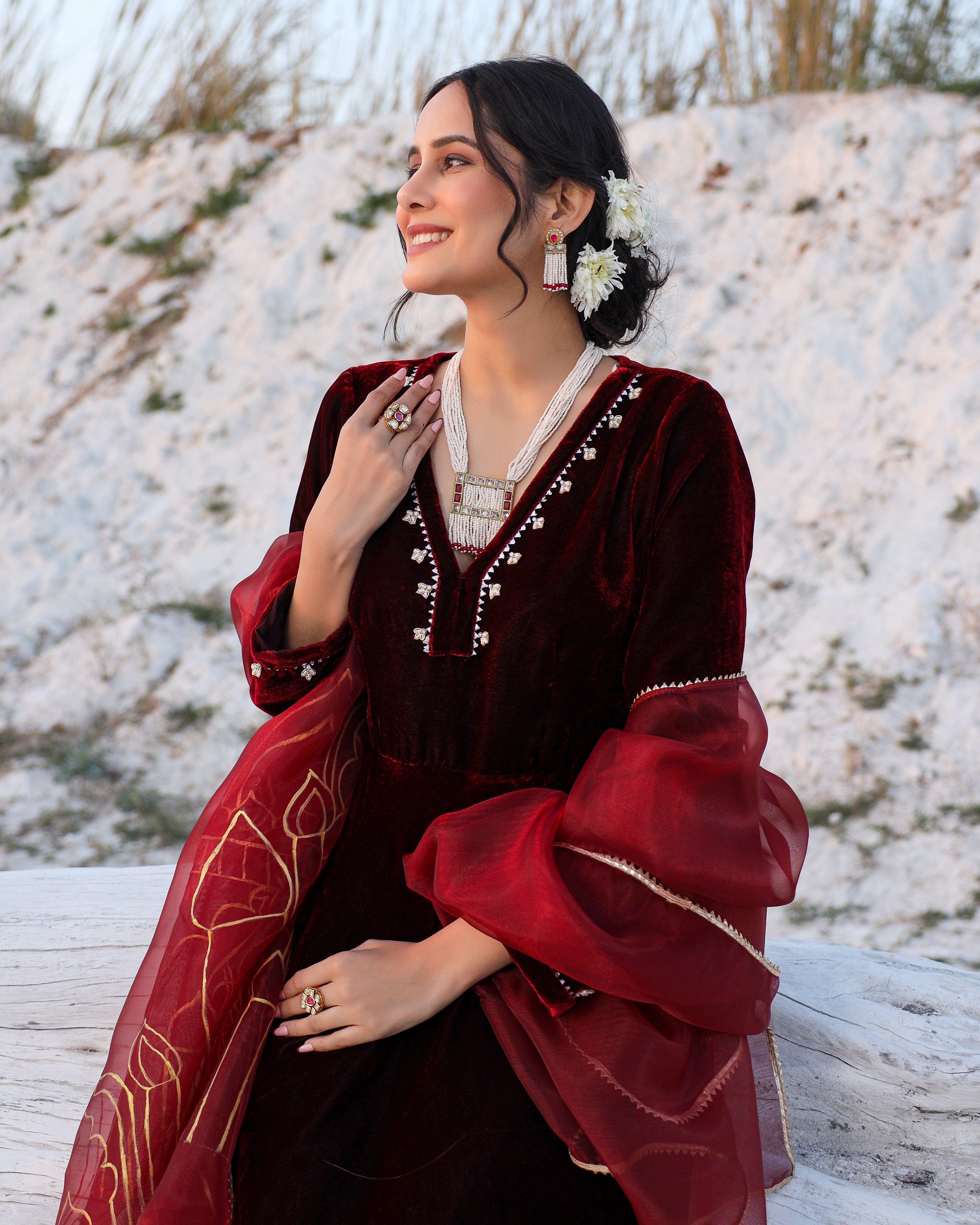 Temple Painted Velvet Suit Set