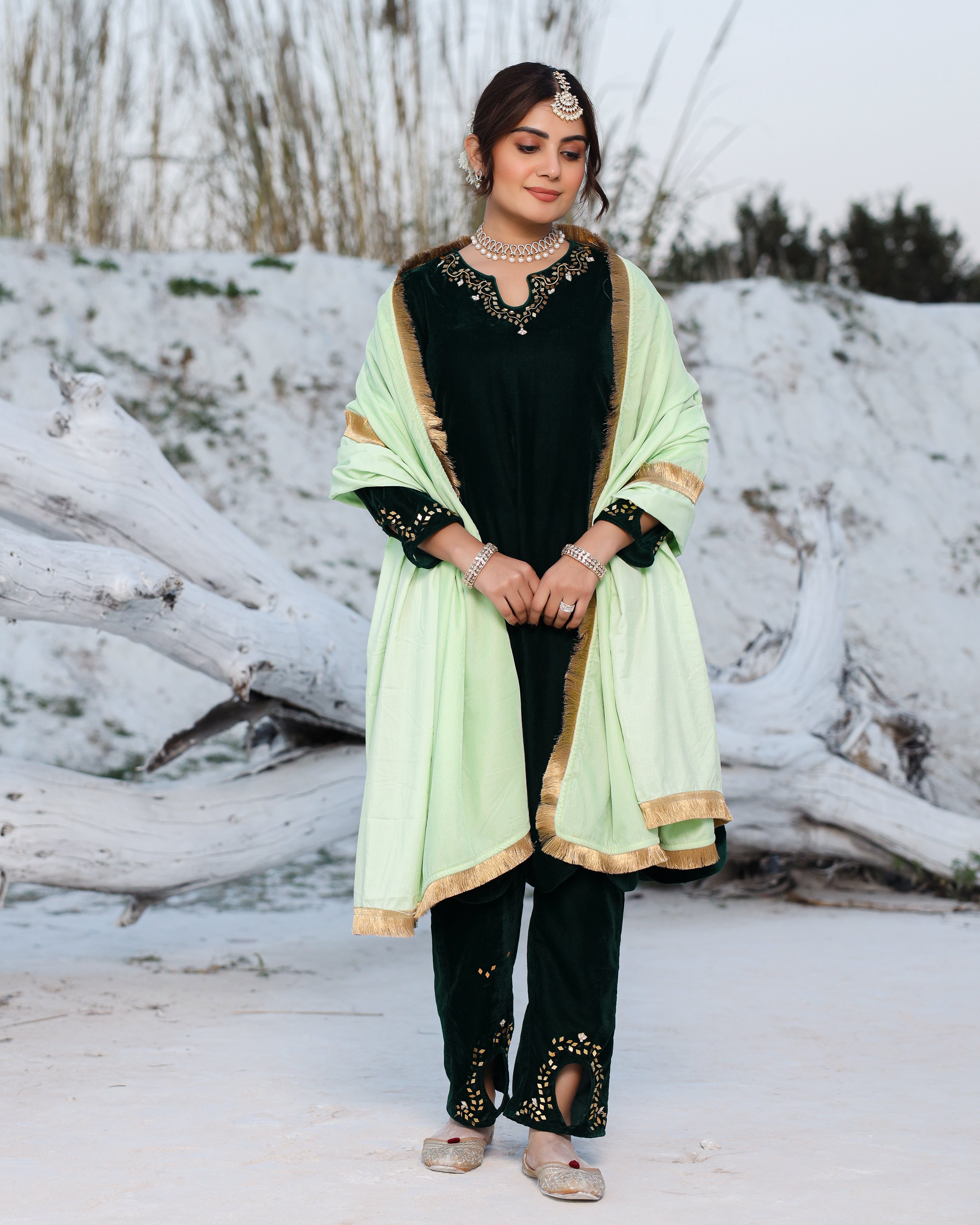 Laira Green Velvet Suit Set