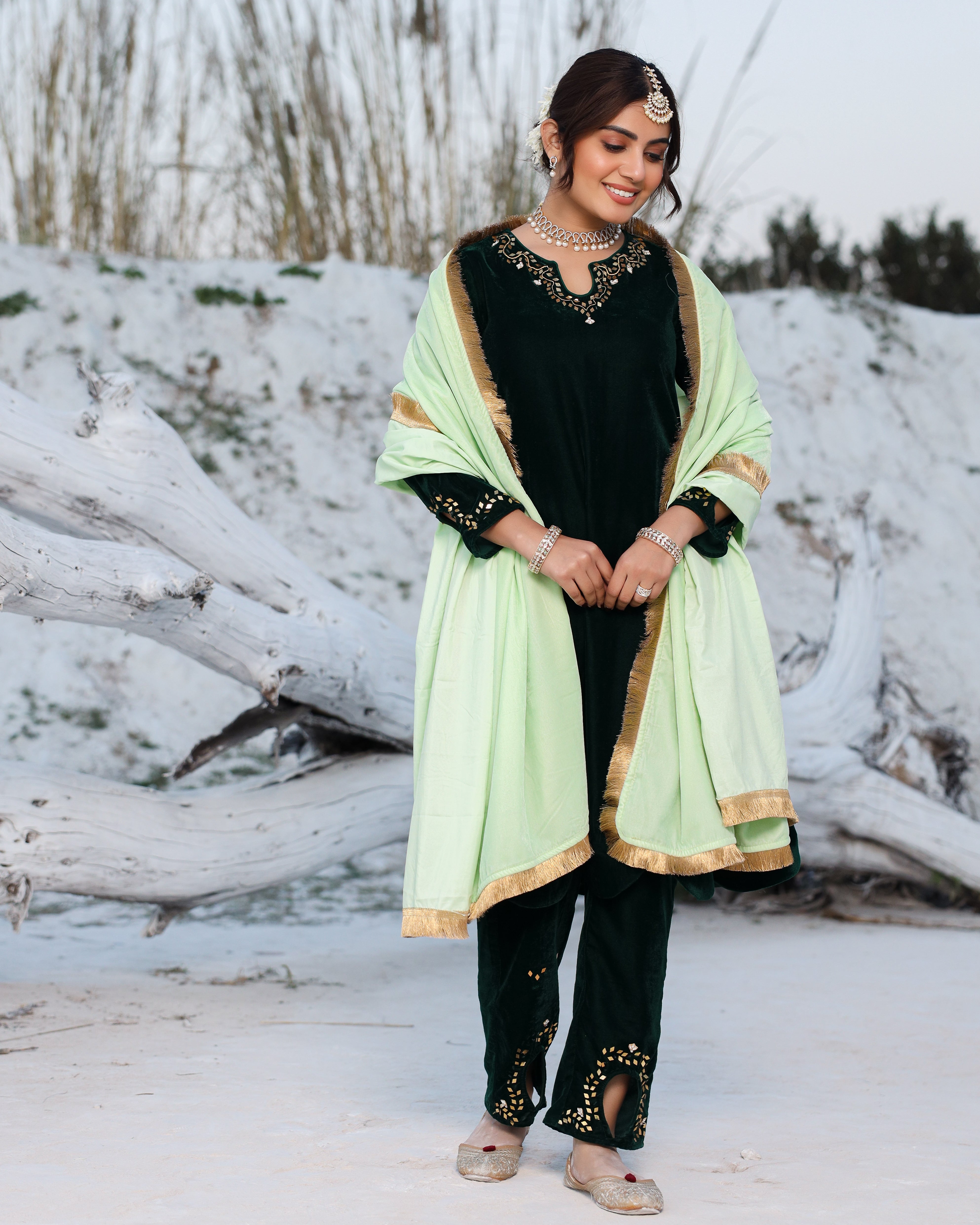 Laira Green Velvet Suit Set