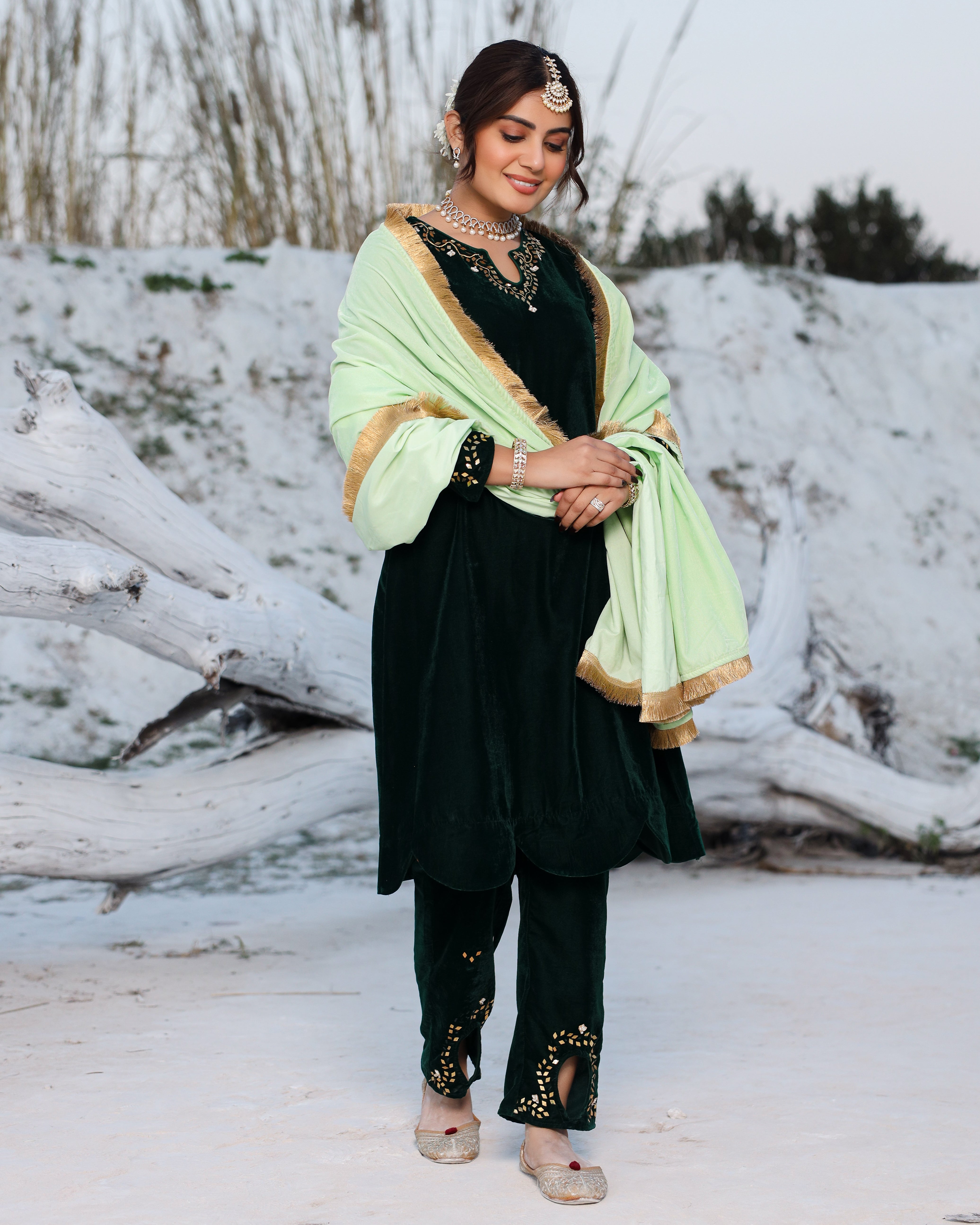 Laira Green Velvet Suit Set